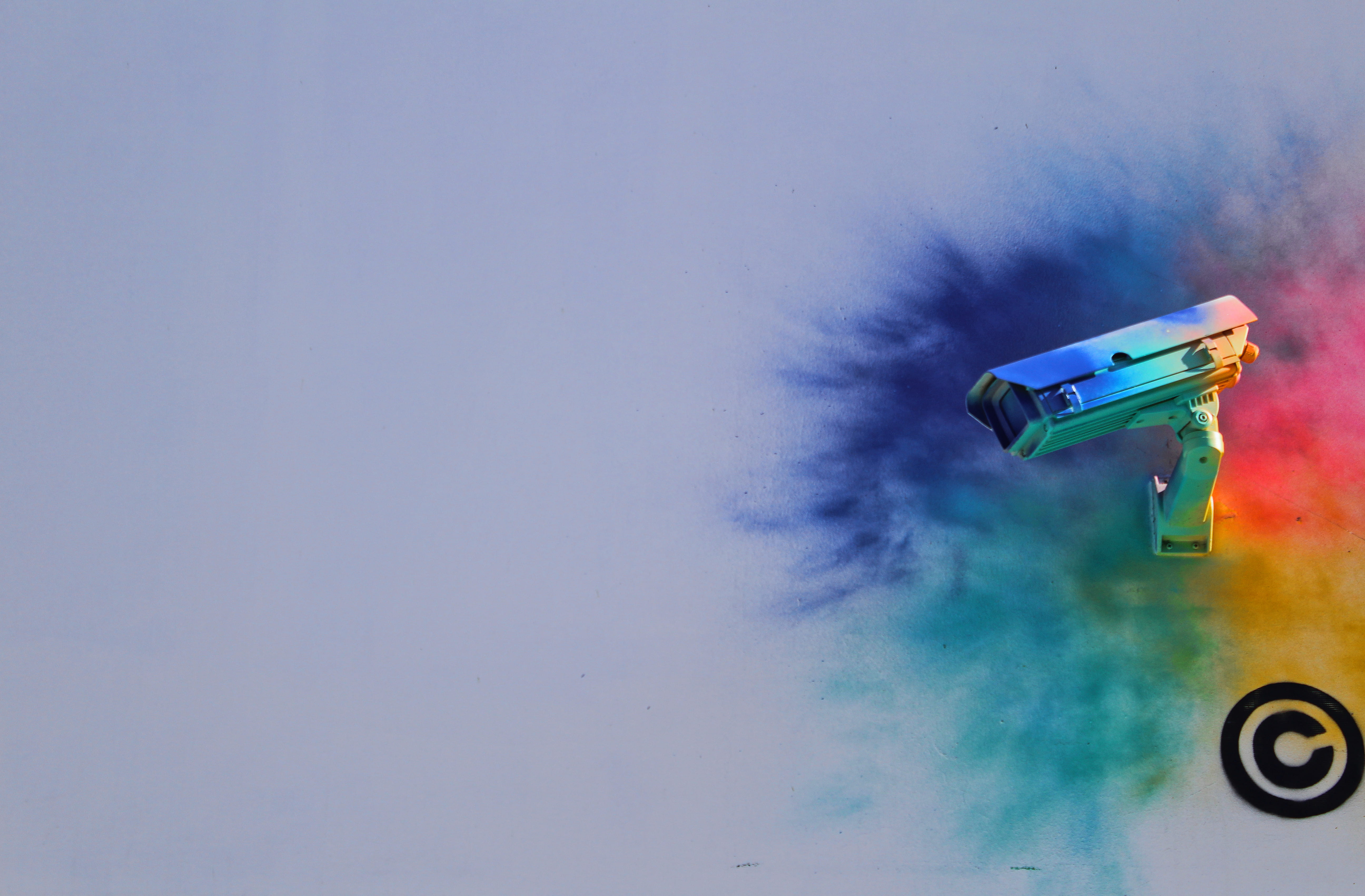 paint, camera, technology, bullet, watching, splash, security Camera, equipment, color, security, 5K, control, sky, air, surveillance, blue, backgrounds, HD Wallpaper