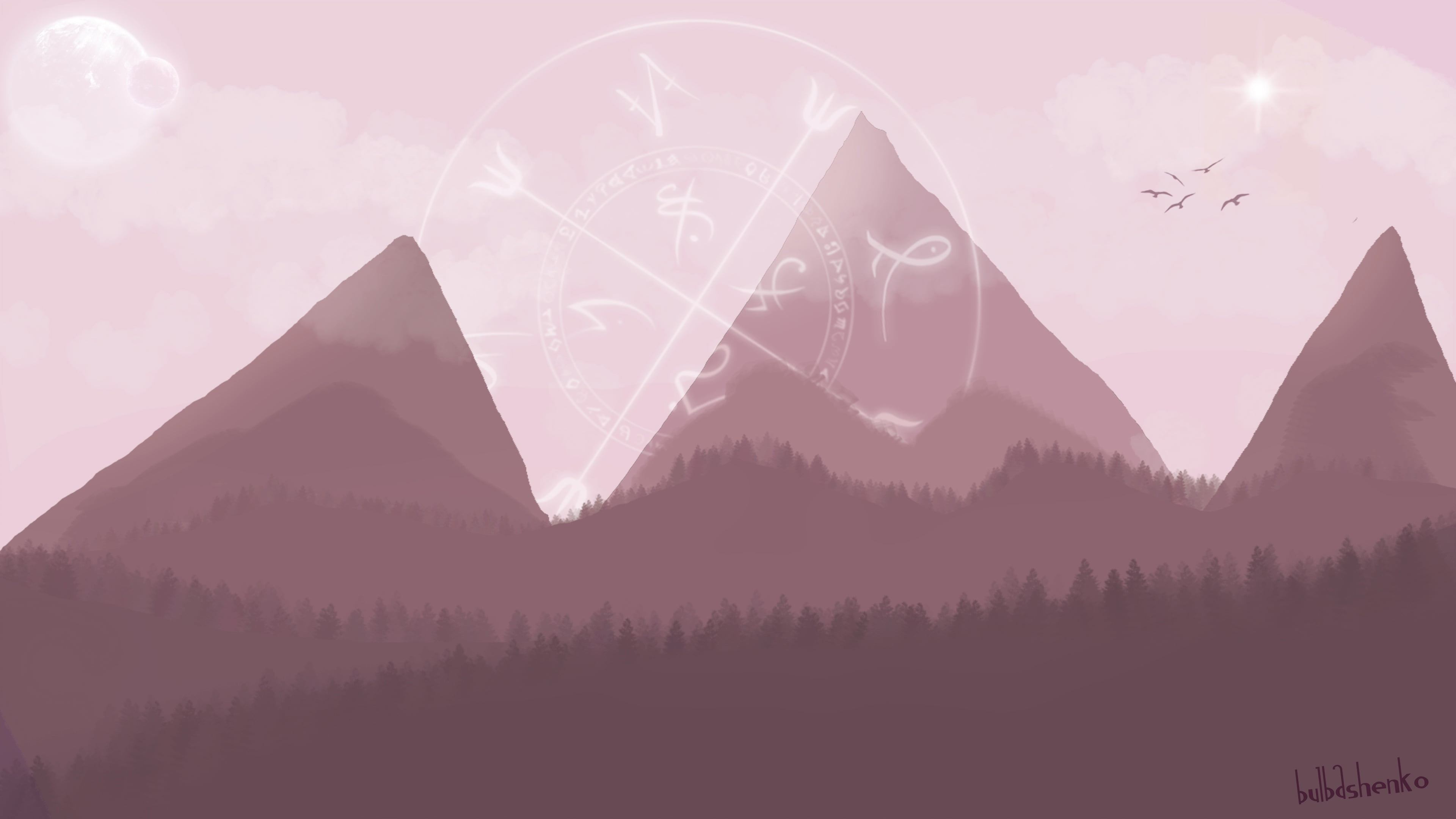 trees, 4K, planet, birds, mountains, landscape, copyright, earth, minimalism, HD Wallpaper