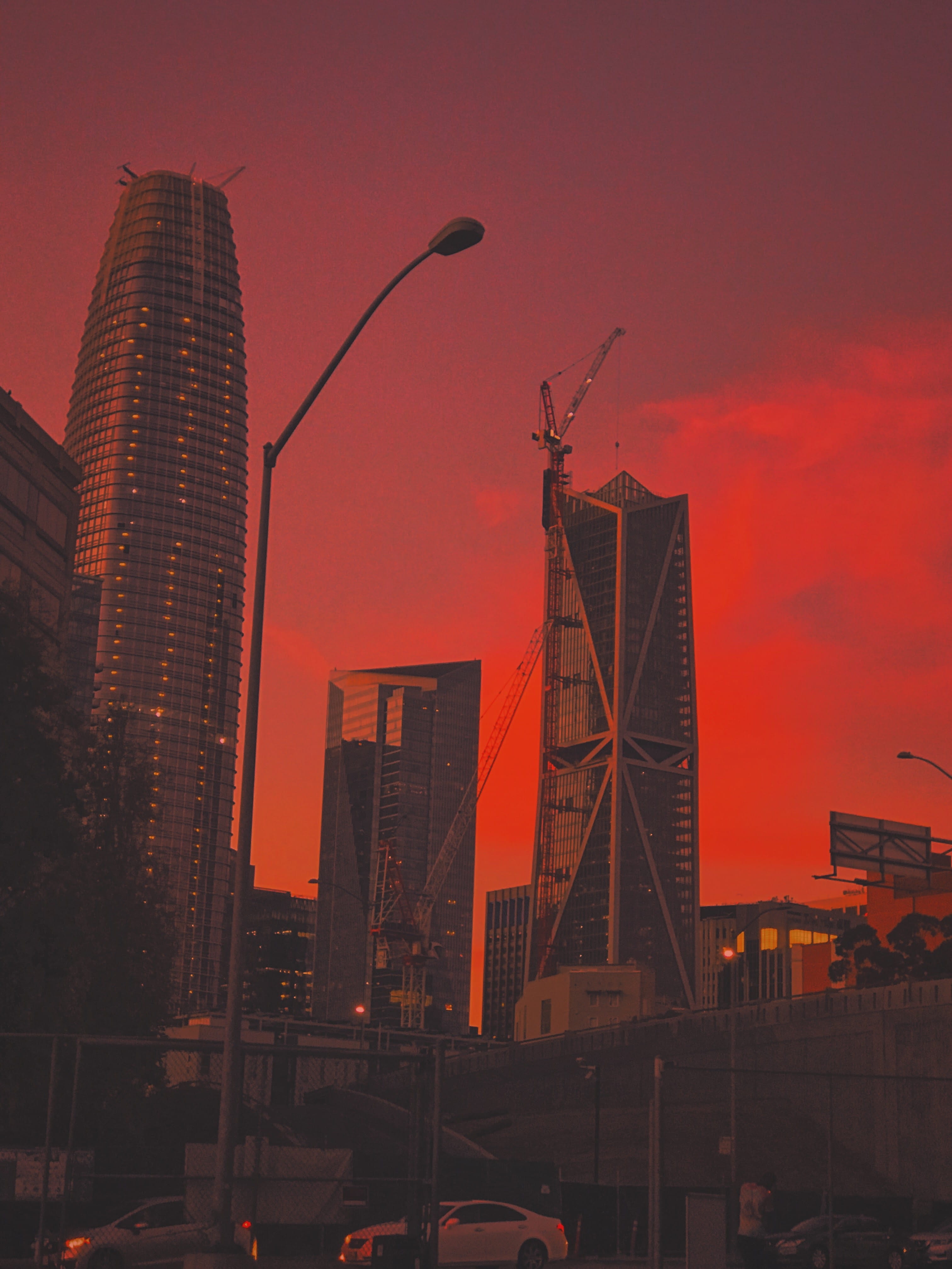 city, sky, color, construct, mood, travel destinations, sunset, built structure, tower, transportation, moods, sunrise, nature, outdoors, under construction, Phone HD Wallpaper