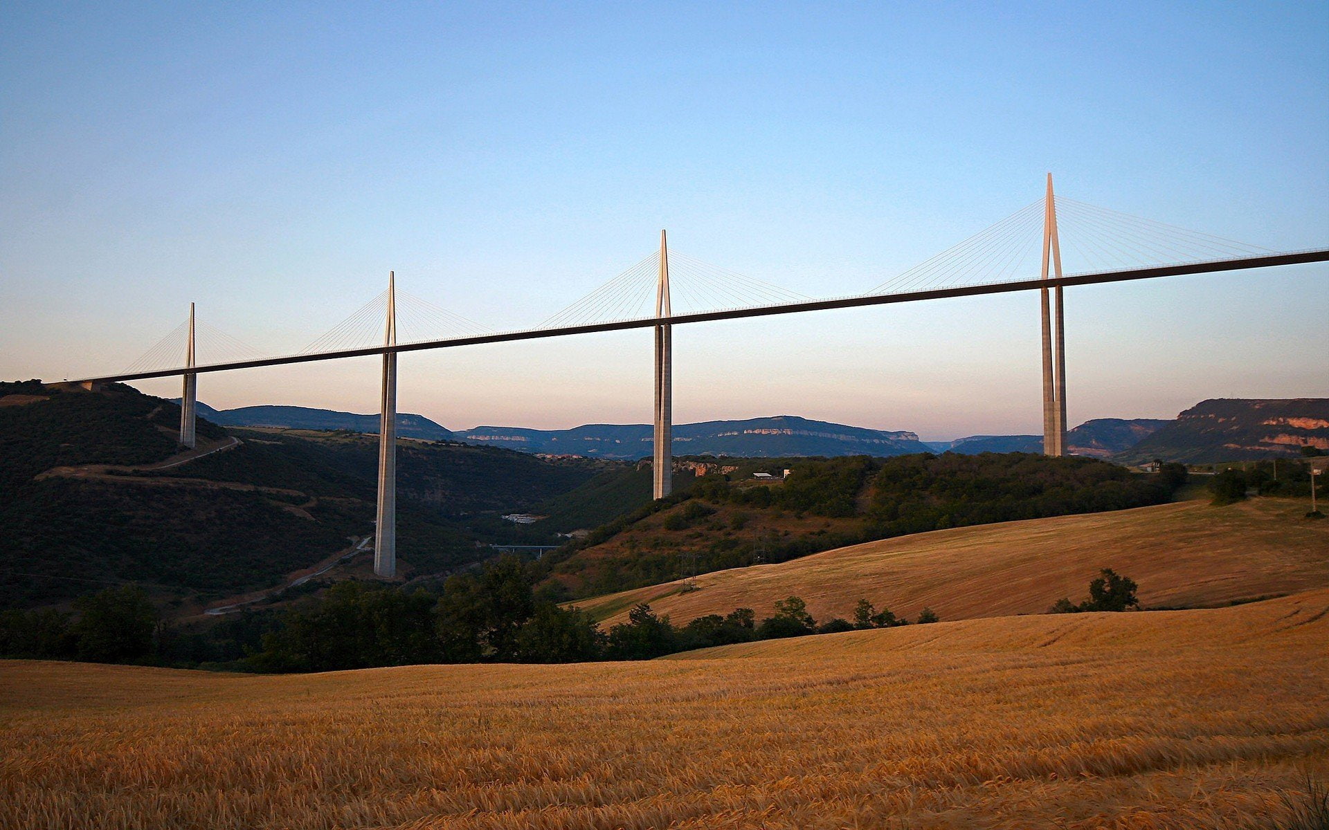 1080P, connection, millau viaduct france bridge, land, travel destinations, no people, plant, tranquility, copy space, beauty in nature, rural scene, landscape, HD Wallpaper