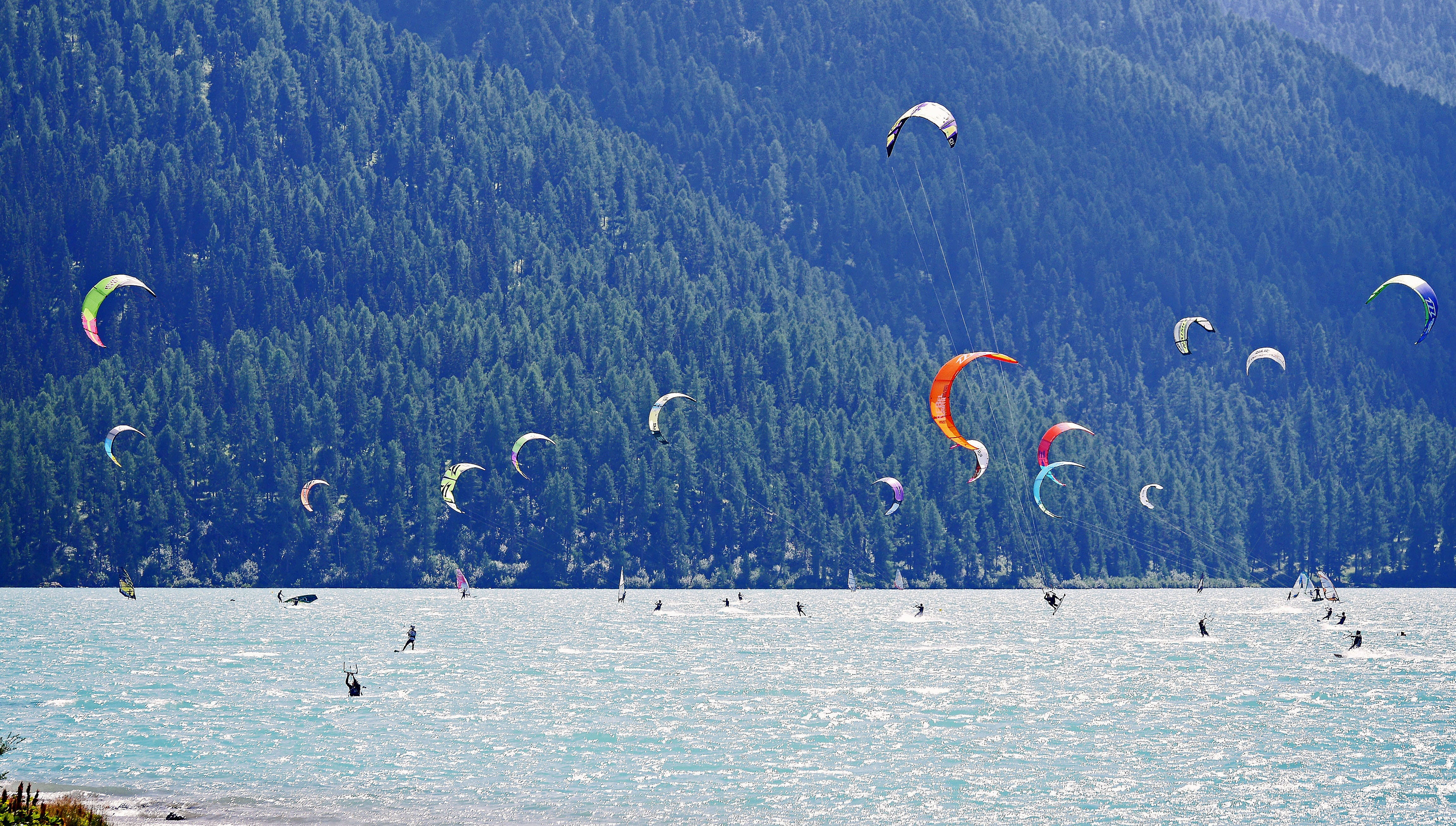kiteboarding, steady, fitness, Wind Surfing, nature, blue, surf, floating colorful, freedom, 4K, graubünden, trend sports, extreme sports, recreational sports, HD Wallpaper