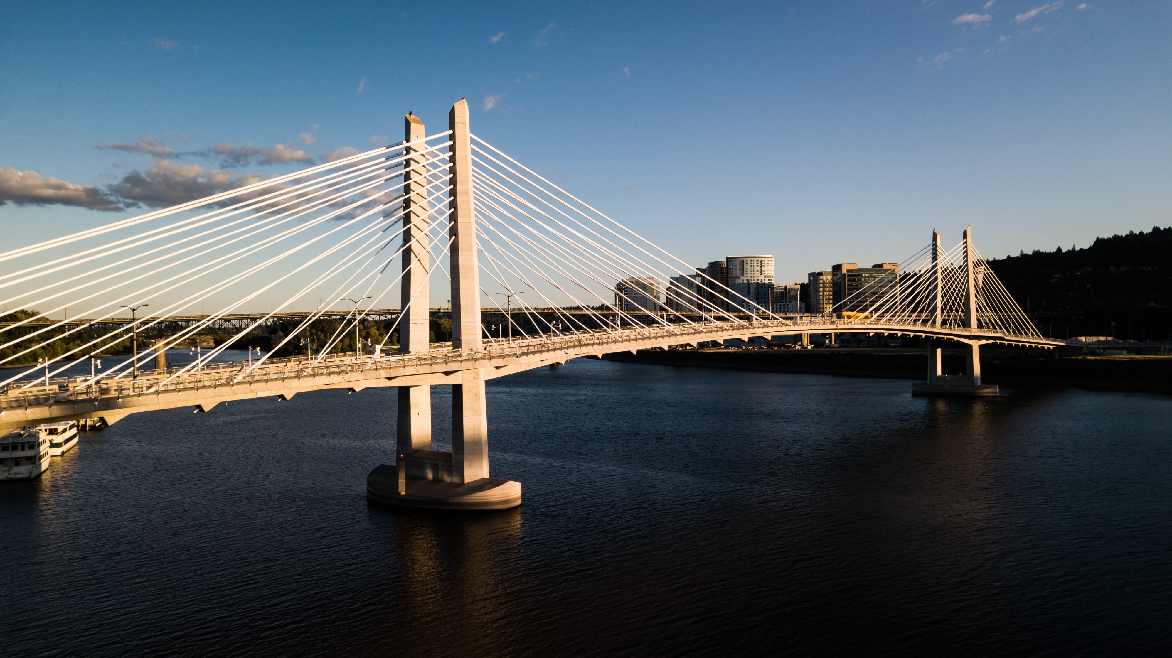 outdoors, connection, suspension bridge, 4K, built structure, engineering, cloud - sky, city, sky, nature, tilikum crossing, portland, cable-stayed bridge, HD Wallpaper