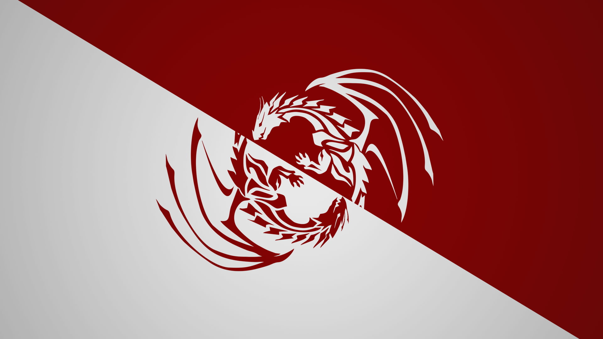 1080P, red, Yin And Yang, dragon, white, Ying Yang, HD Wallpaper