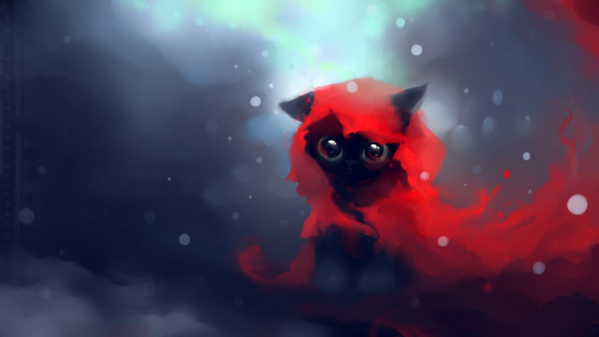 kittens, animals, red, artwork, deviantart, 1080P, x, art, cats, apofiss, hd, HD Wallpaper