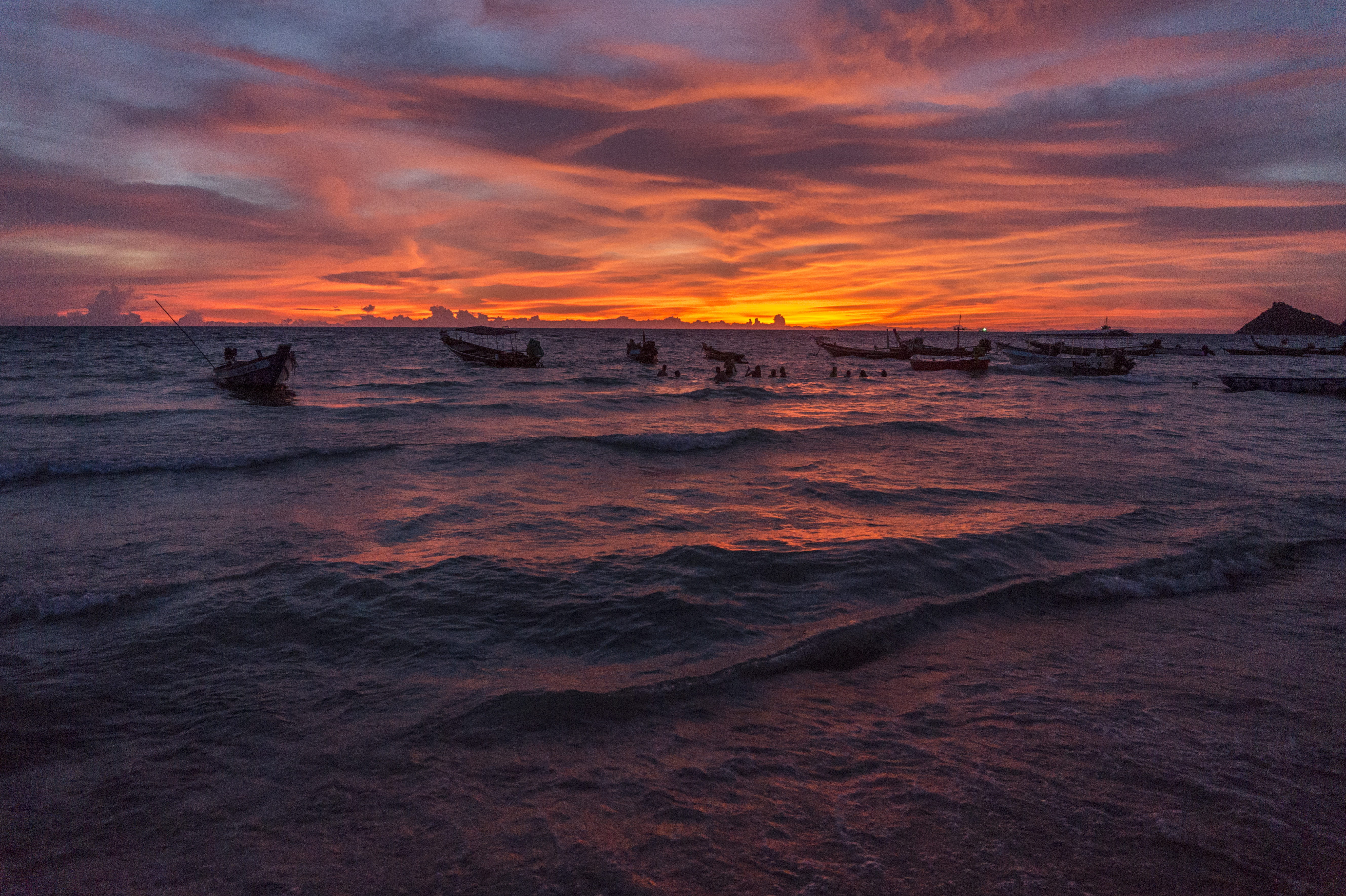 cloud - sky, orange color, dramatic sky, power in nature, wave, water, thailand, motion, no people, tranquility, koh tao, outdoors, 5K, beauty in nature, HD Wallpaper