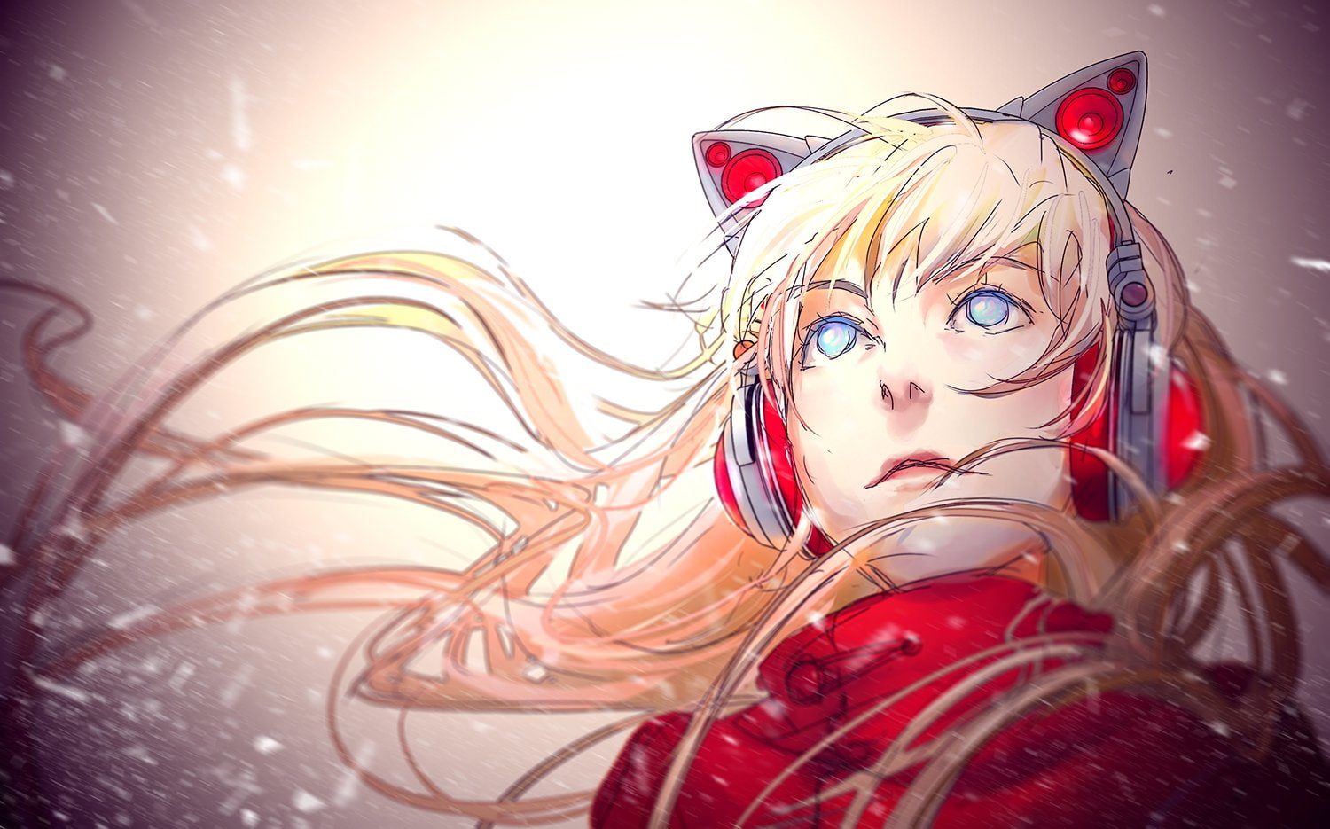 ears, eyes, long, blonde, headphones, wenqing, original, blue, 720P, yan, hair, animal, HD Wallpaper