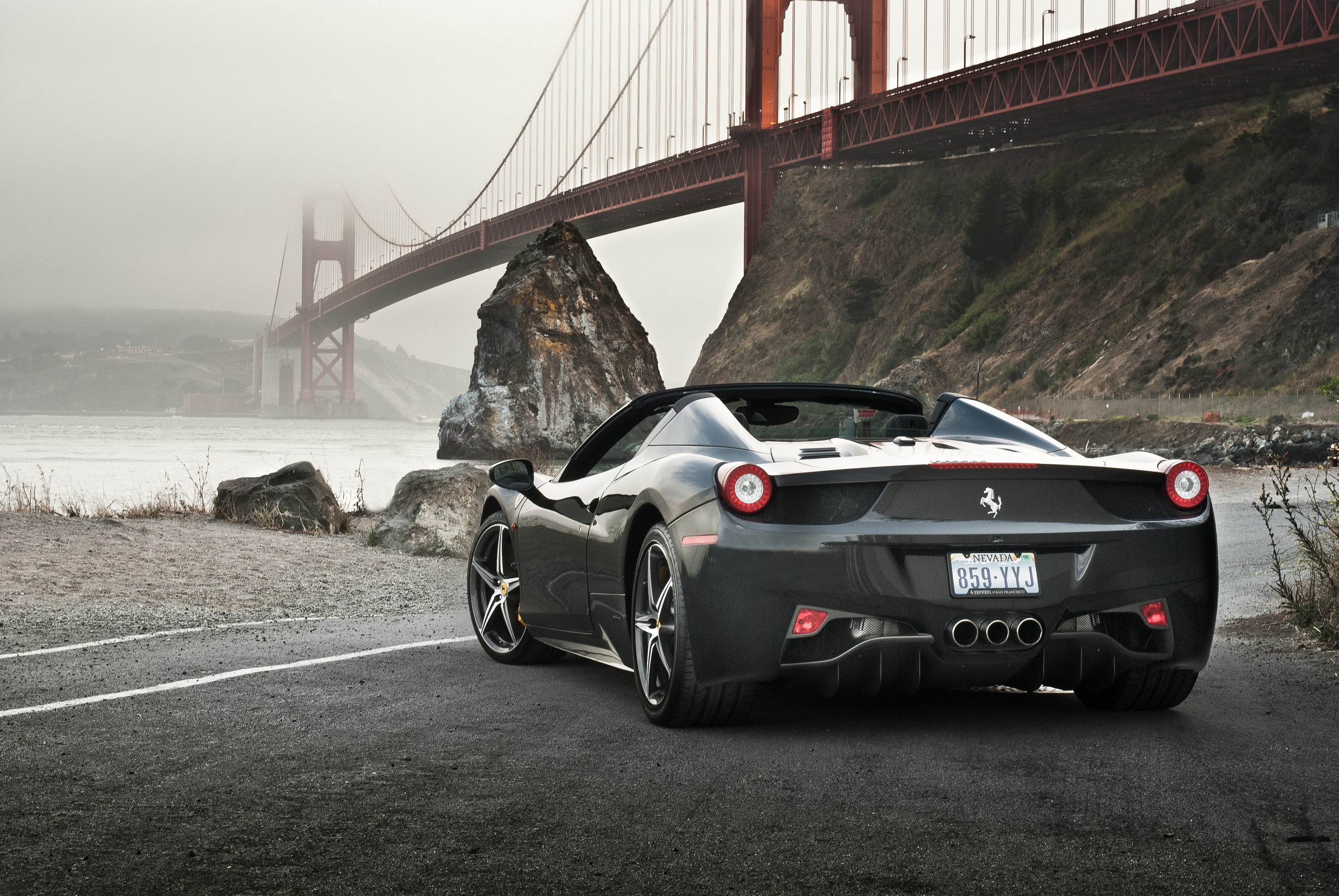 spider, rocks, Supercar, 2K, ferrari, bridge, Ferrari 458 Spider, water, HD Wallpaper