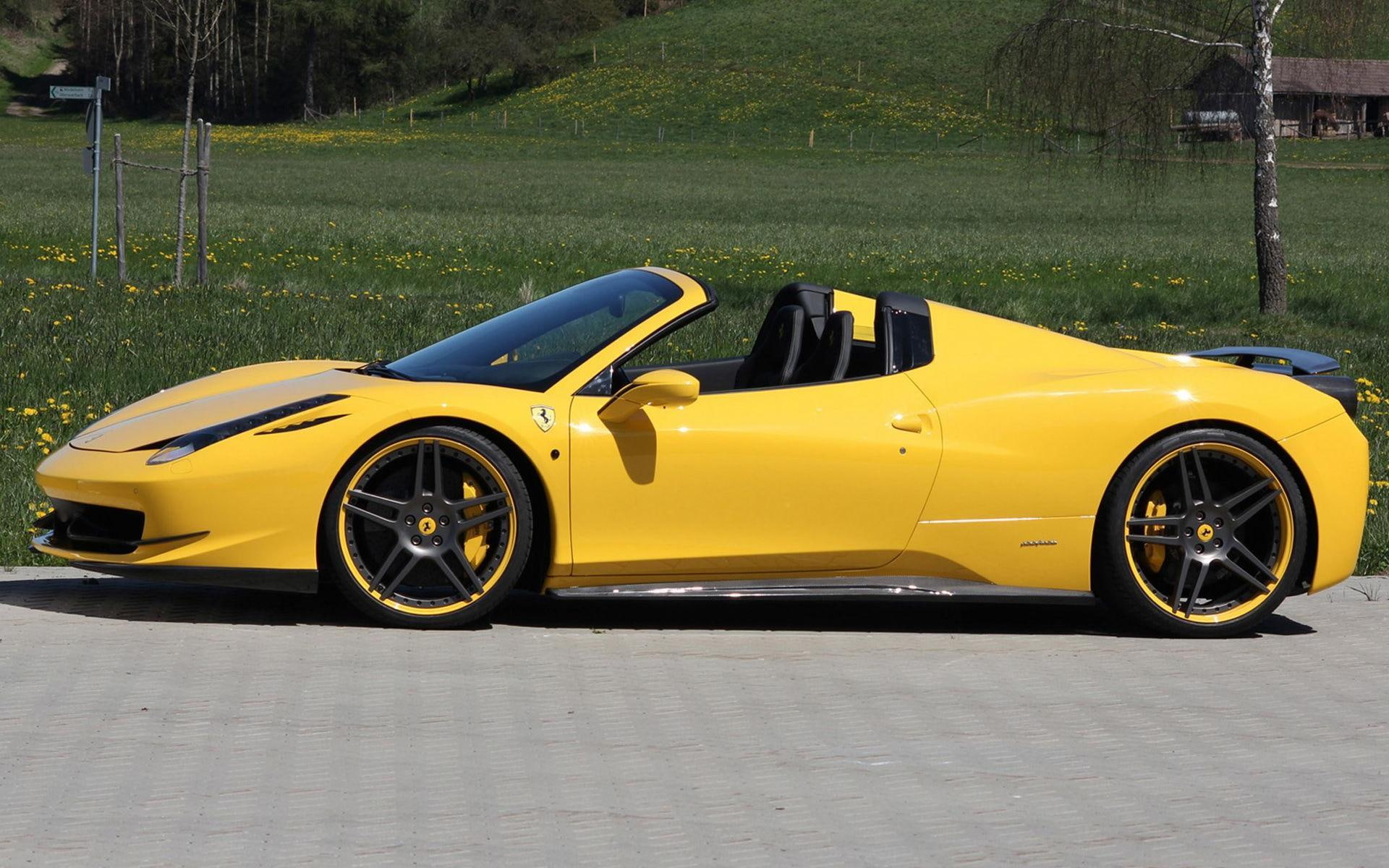 sports, roadster, convertible, picture, car, ferrari, cars, novitec, 2012, spider, yellow, 1080P, rosso, HD Wallpaper