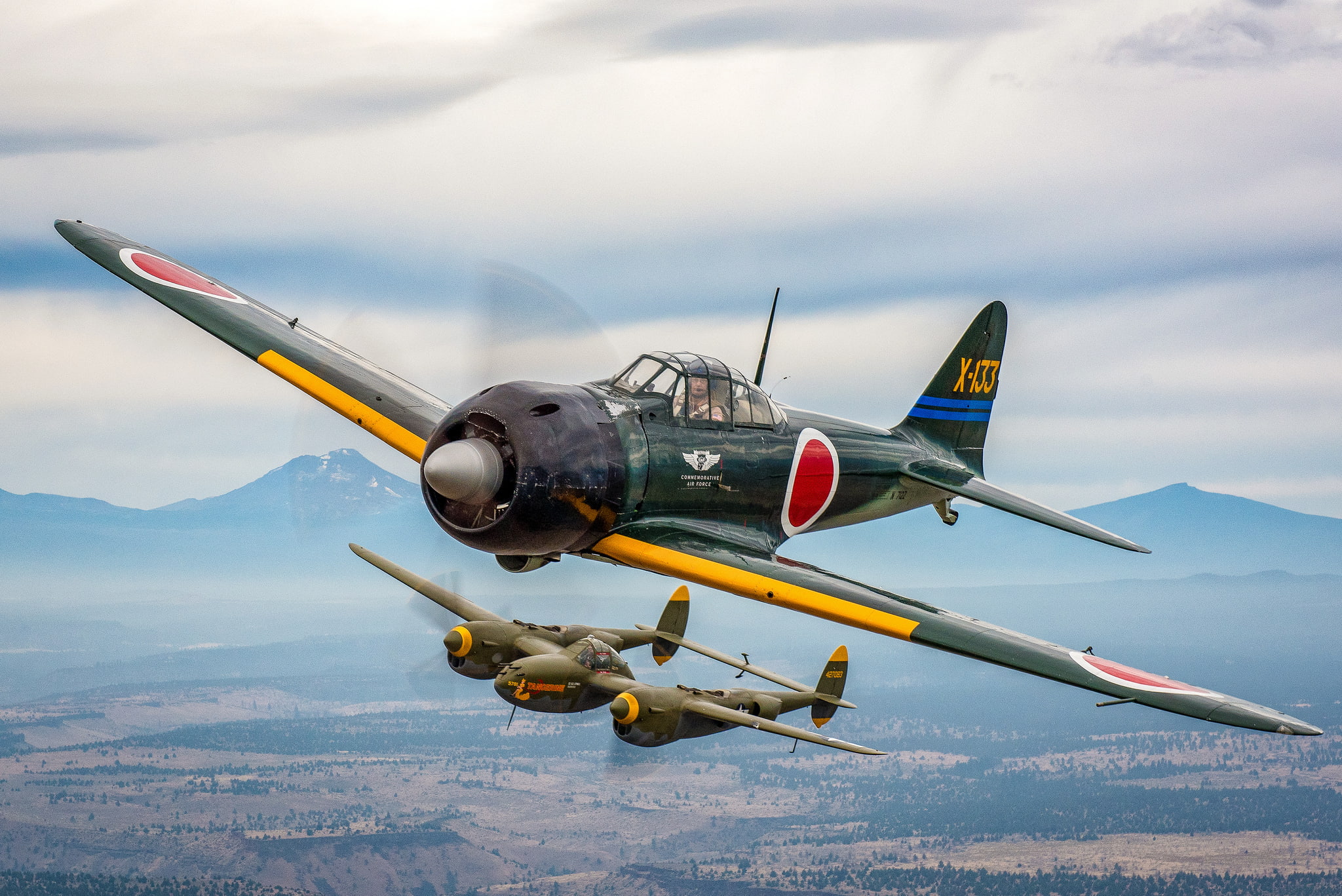 A6M3 Zero, P-38, Japanese, flight, easy, 1080P, carrier-based fighter, Lightning, fighter, HD Wallpaper