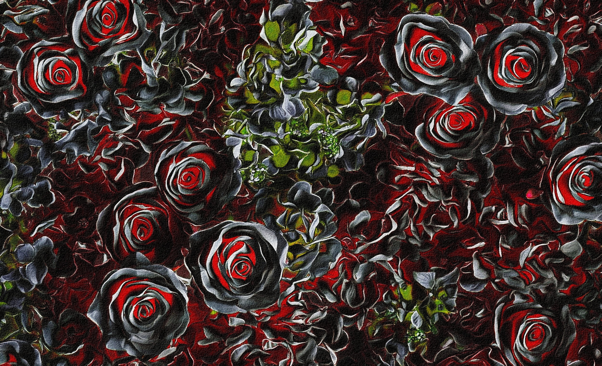 rendering, 1080P, picture, figure, screensaver for your desktop, abstraction, leaves, rose Bush, Summer night, canvas, flowers, acrylic paint, night, HD Wallpaper