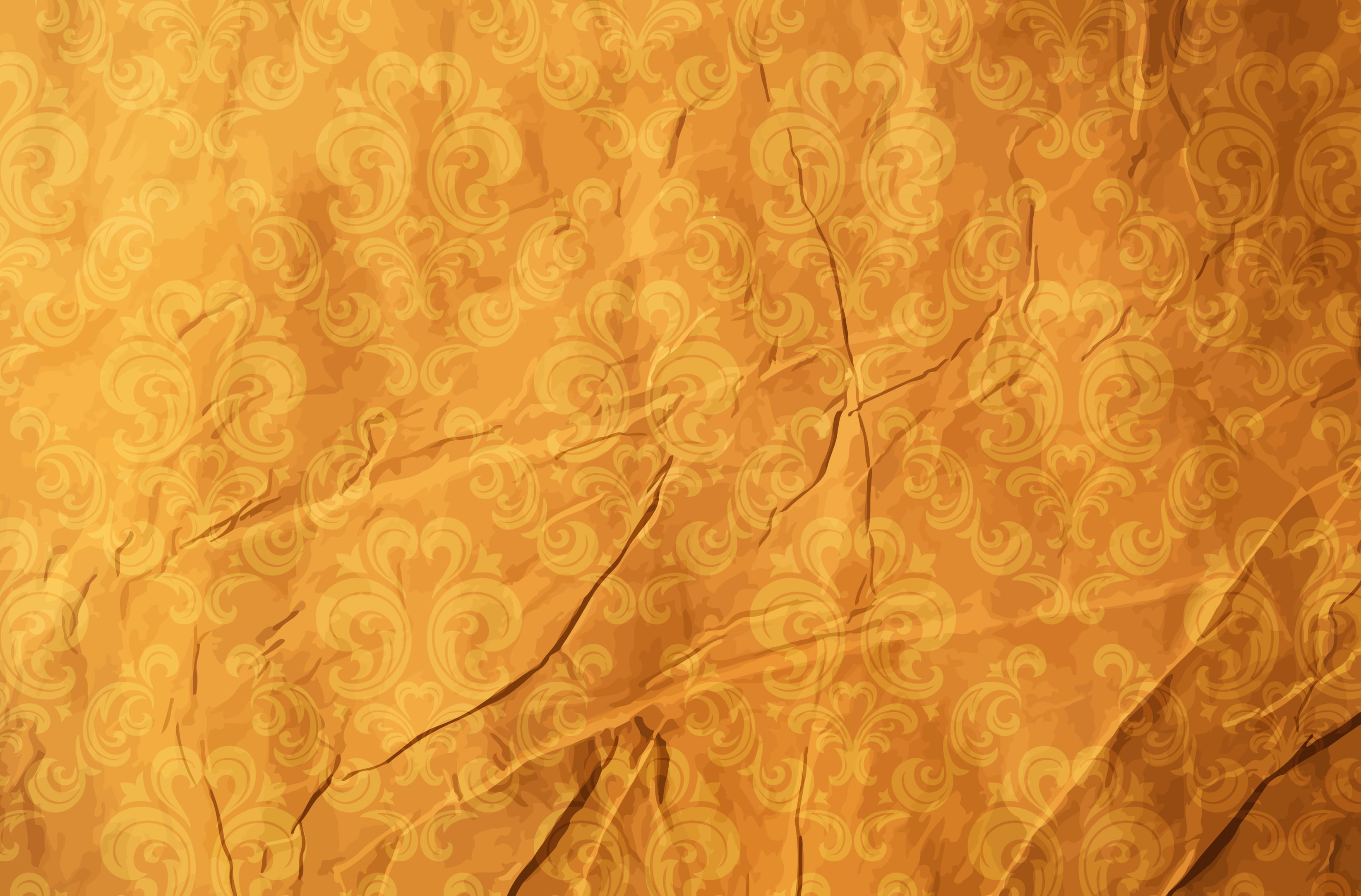 yellow, flower, light, luxury, old-fashioned, material, decoration, floral Pattern, sheet, crumpled, art, retro Styled, design, texture, 2K, HD Wallpaper