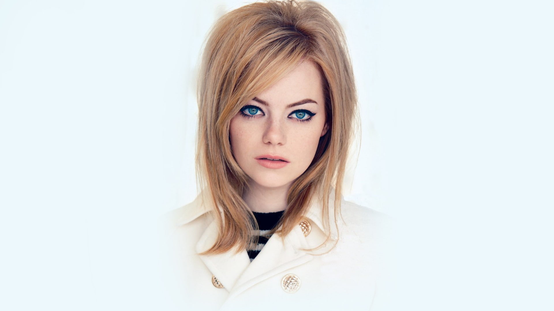 Emma Stone, 1080P, white  background, women, faded, blue eyes, HD Wallpaper