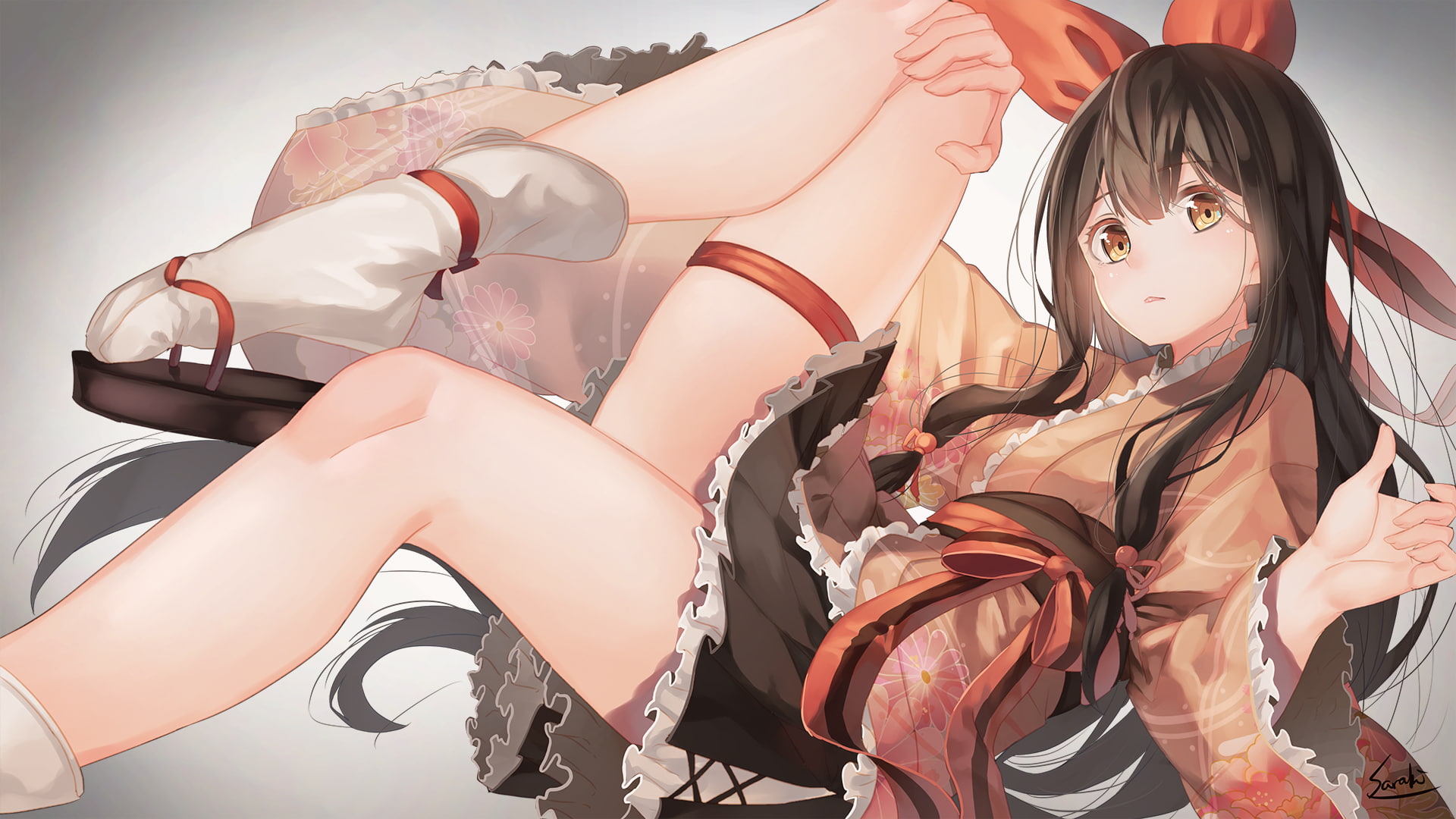 socks, 255901, com, eyes, garter, skirt, yellow, orange, hair, long, lolita, konachan, japanese, saraki, fashion, black, 1080P, original, clothes, HD Wallpaper