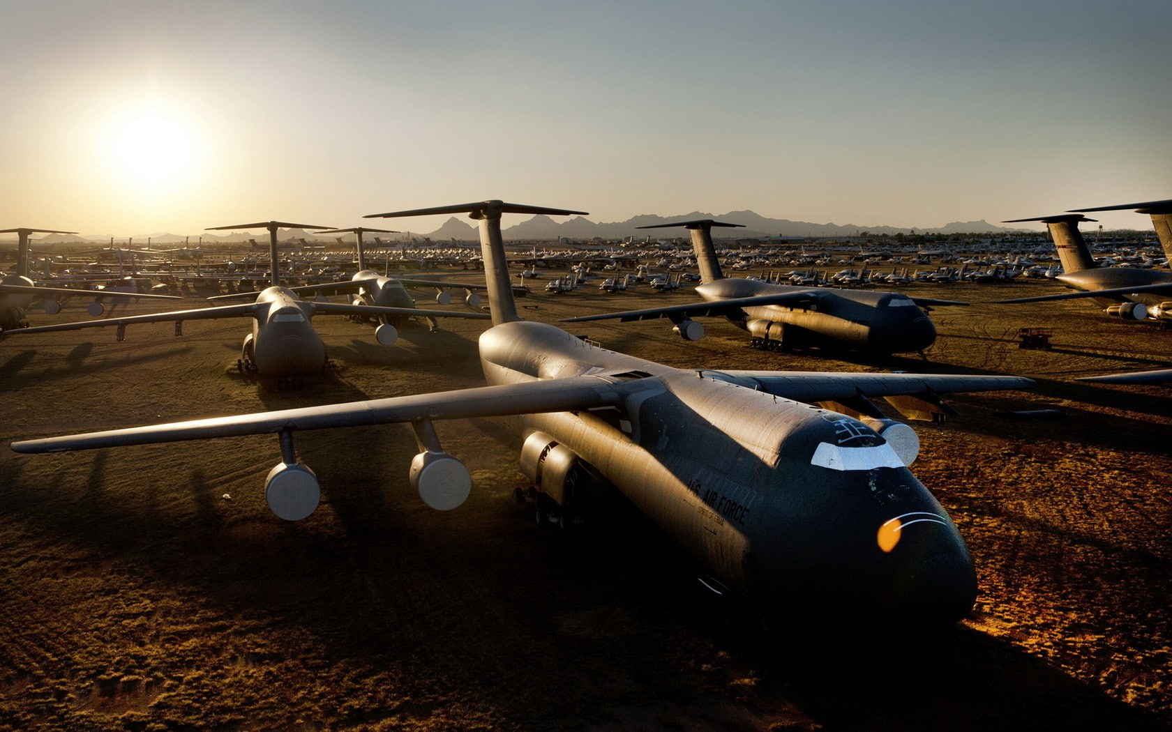 outdoors, fighting, metal, lockheed c 5 galaxy, architecture, sunset, sky, cannon, mode of transportation, no people, transportation, clear sky, history, HD Wallpaper