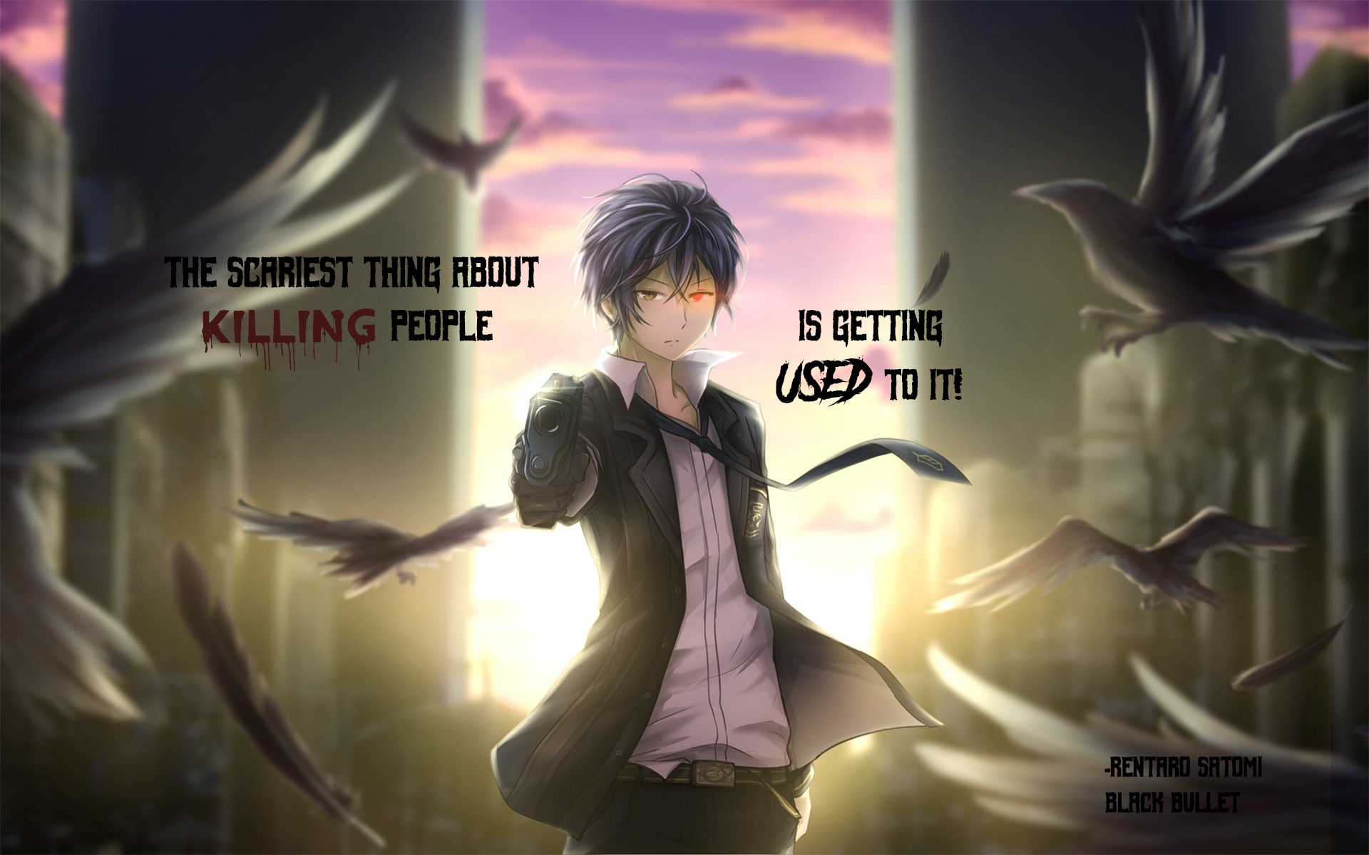 Rentaro Satomi, 1080P, quote, birds, Black Bullet, HD Wallpaper