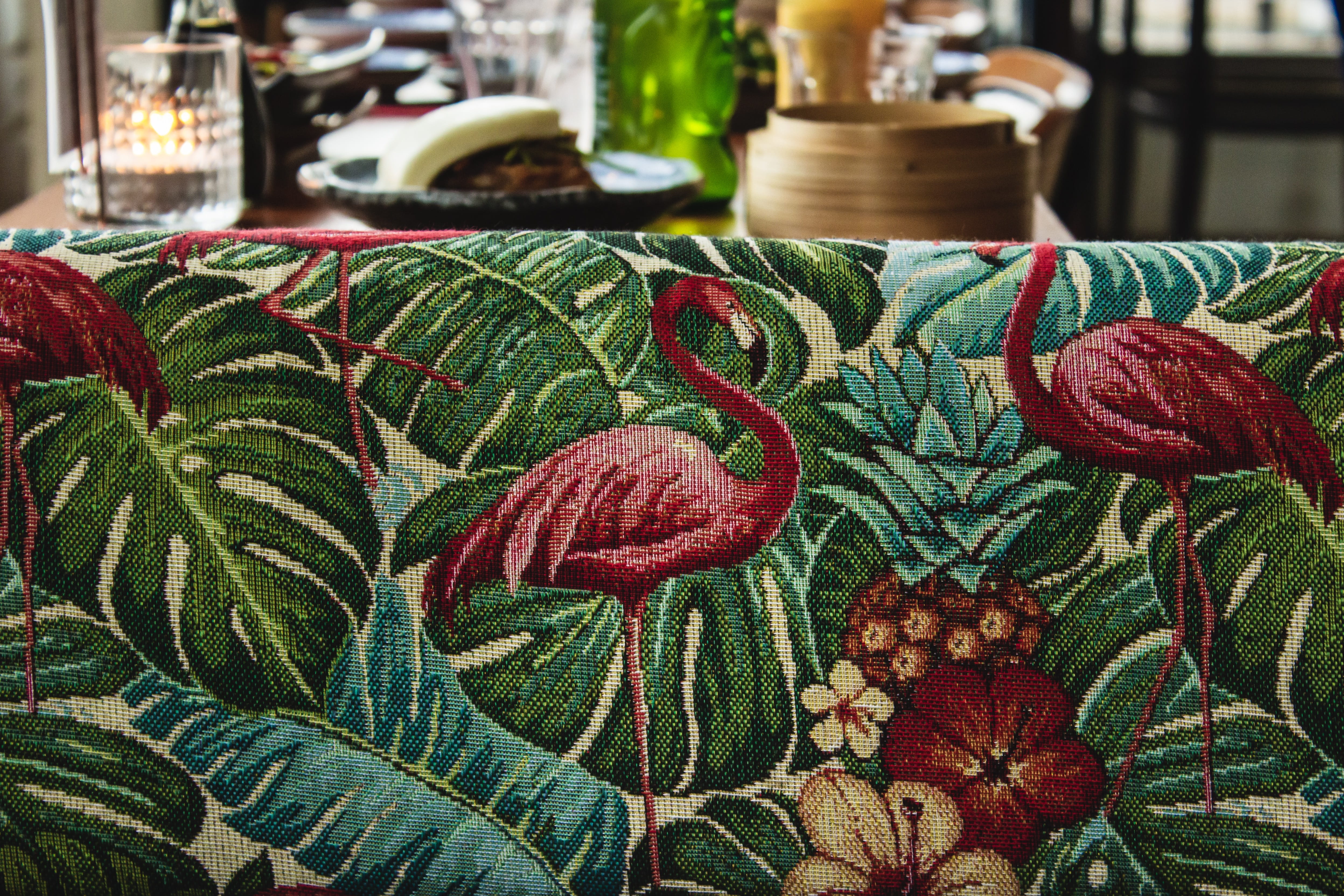 patchwork, table, interior design, creativity, multi colored, close-up, applique, floral pattern, room, day, furniture, rug, 4K, food, pattern, tapestry, HD Wallpaper