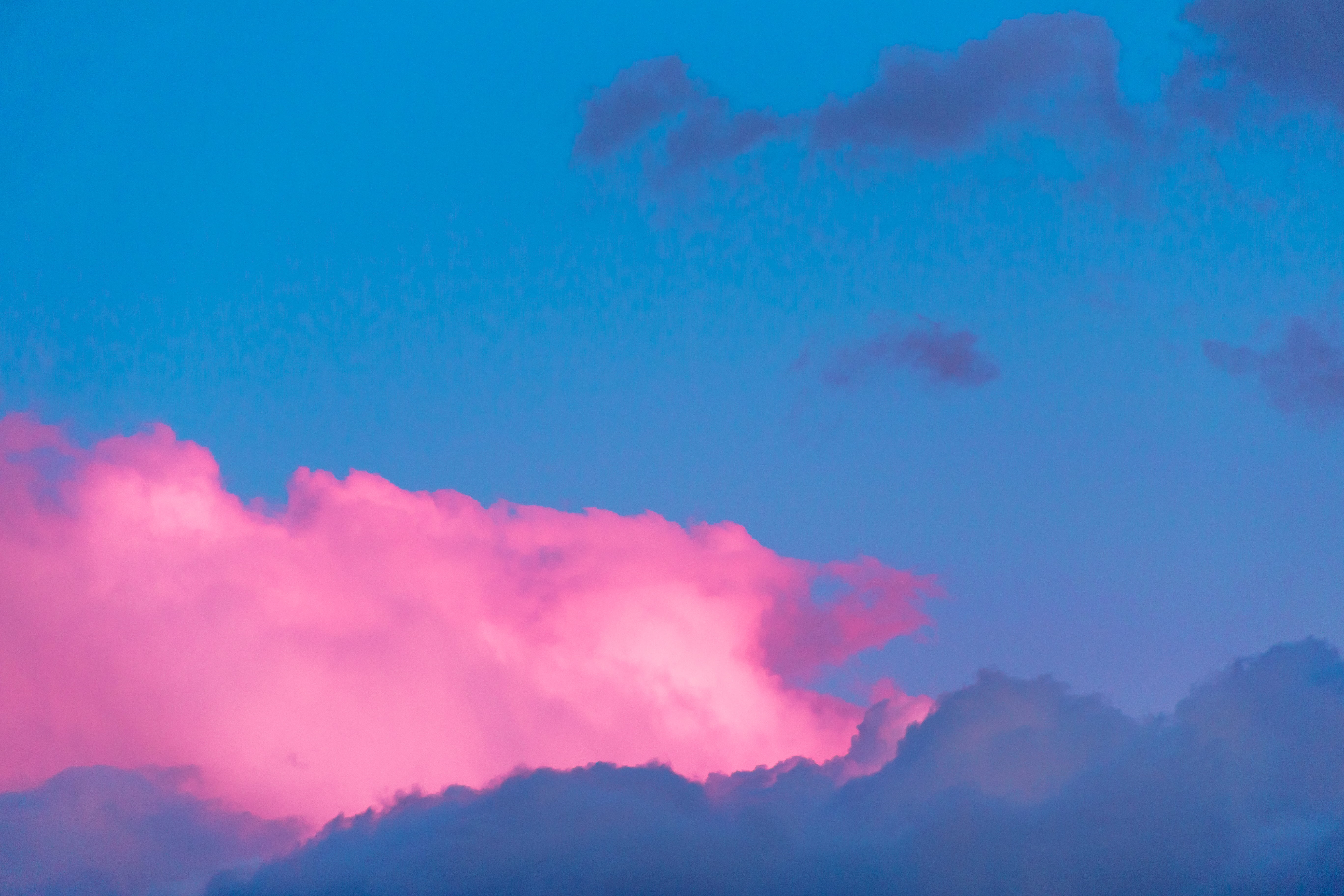 pink, outdoors, 5K, meteorology, sky, tranquility, clouds, low angle view, sunset, idyllic, colorful, environment, cloud - sky, pink color, cloudscape, HD Wallpaper