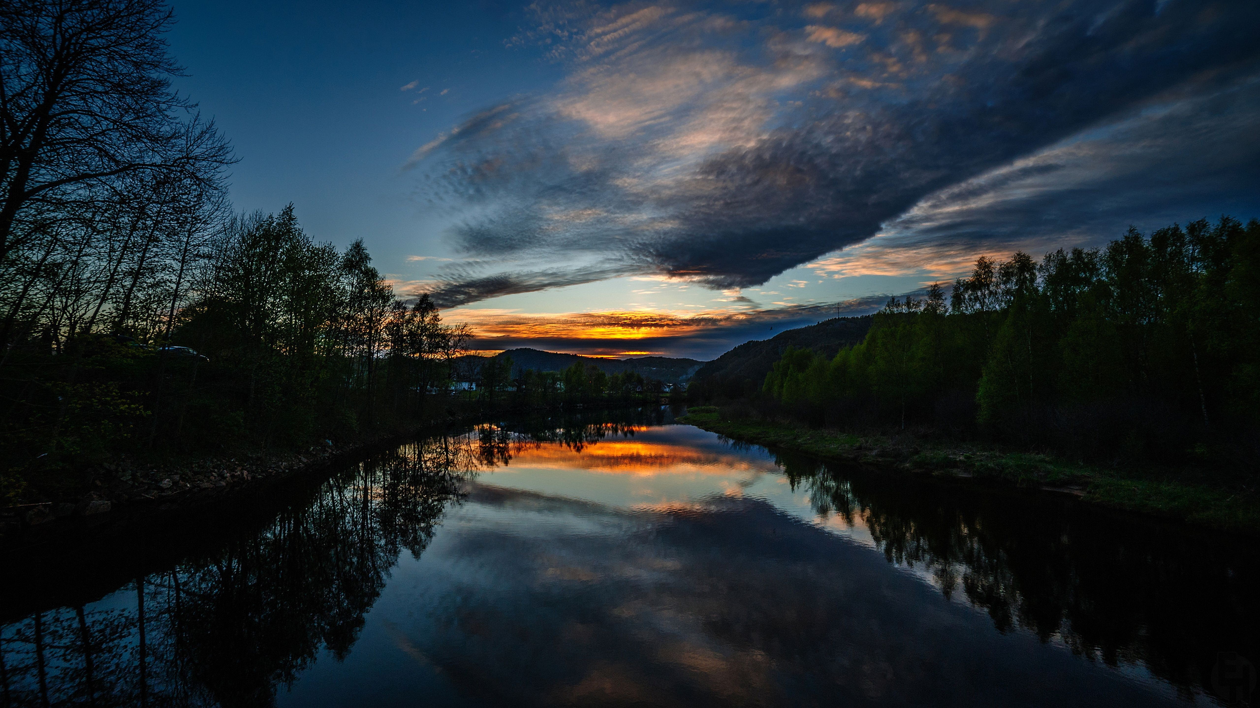 sunset, landscapes, nature, Clouds, trees, x, rivers, art, 5K, hd, lakes, HD Wallpaper