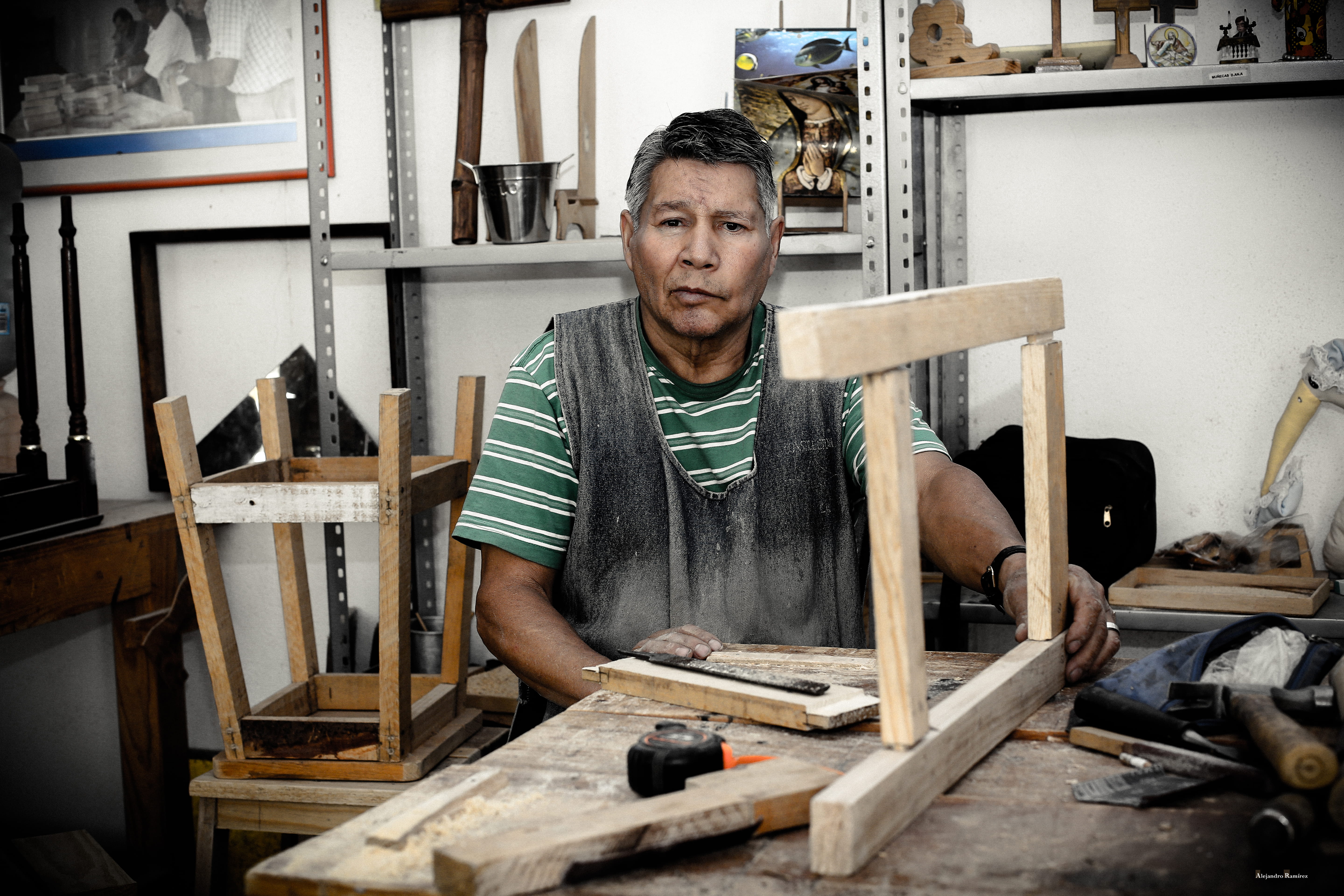 working, 5K, tools, workshop, adult, sitting, looking at camera, green, room, industry, white, carpenter, art and craft, person, seat, table, pose, holding, HD Wallpaper