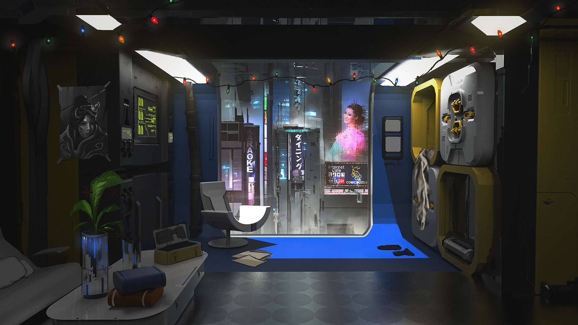 connection, rail transportation, Cyberpunk, 1080P, transportation, entrance, public transportation, Room, electric light, architecture, mode of transportation, HD Wallpaper