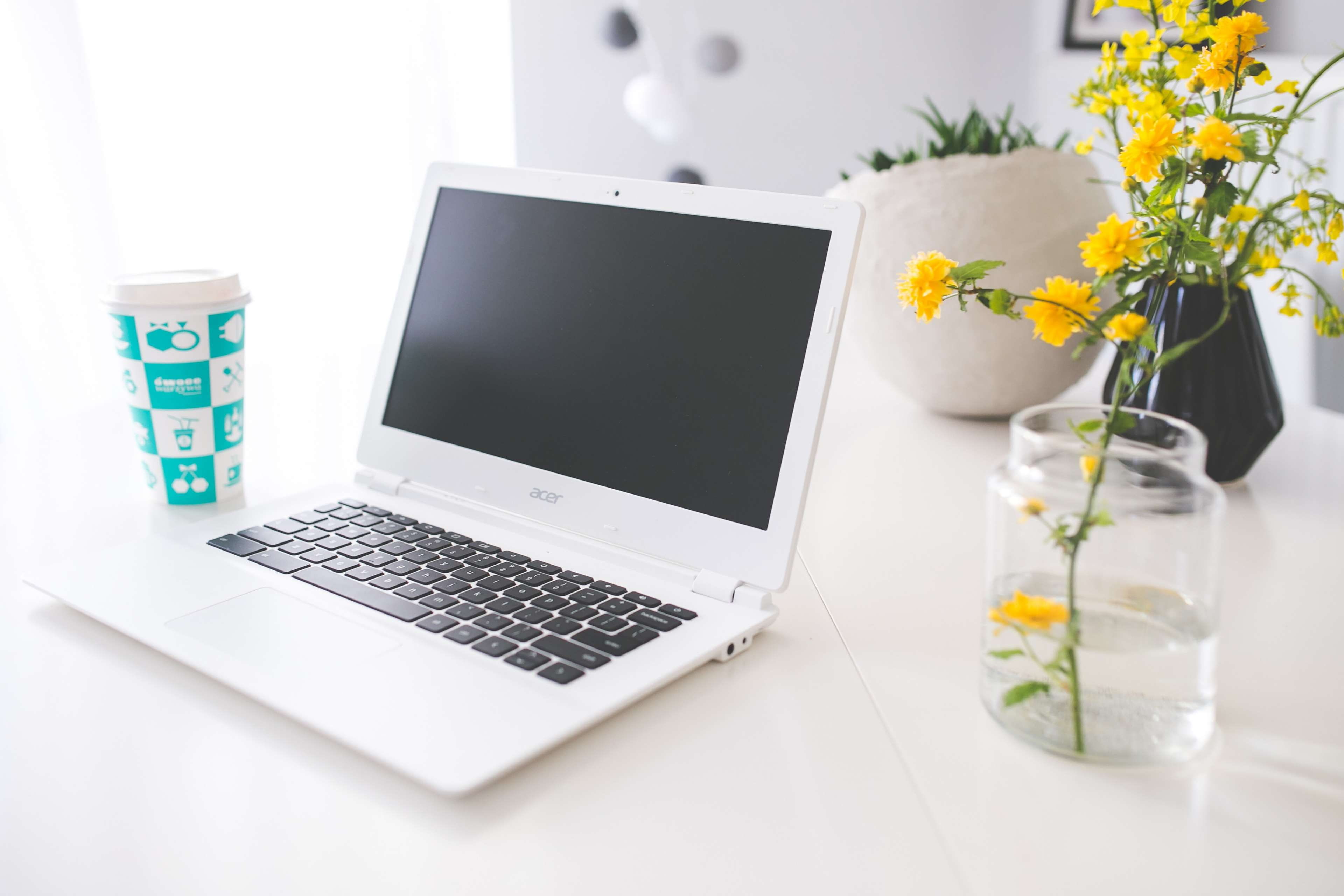 mockup, notebook, workspace, study, coffee, lifestyle, 4K, keyboard, computer, device, workplace, netbook, acer, laptop, screen, work, chromebook, desk, HD Wallpaper