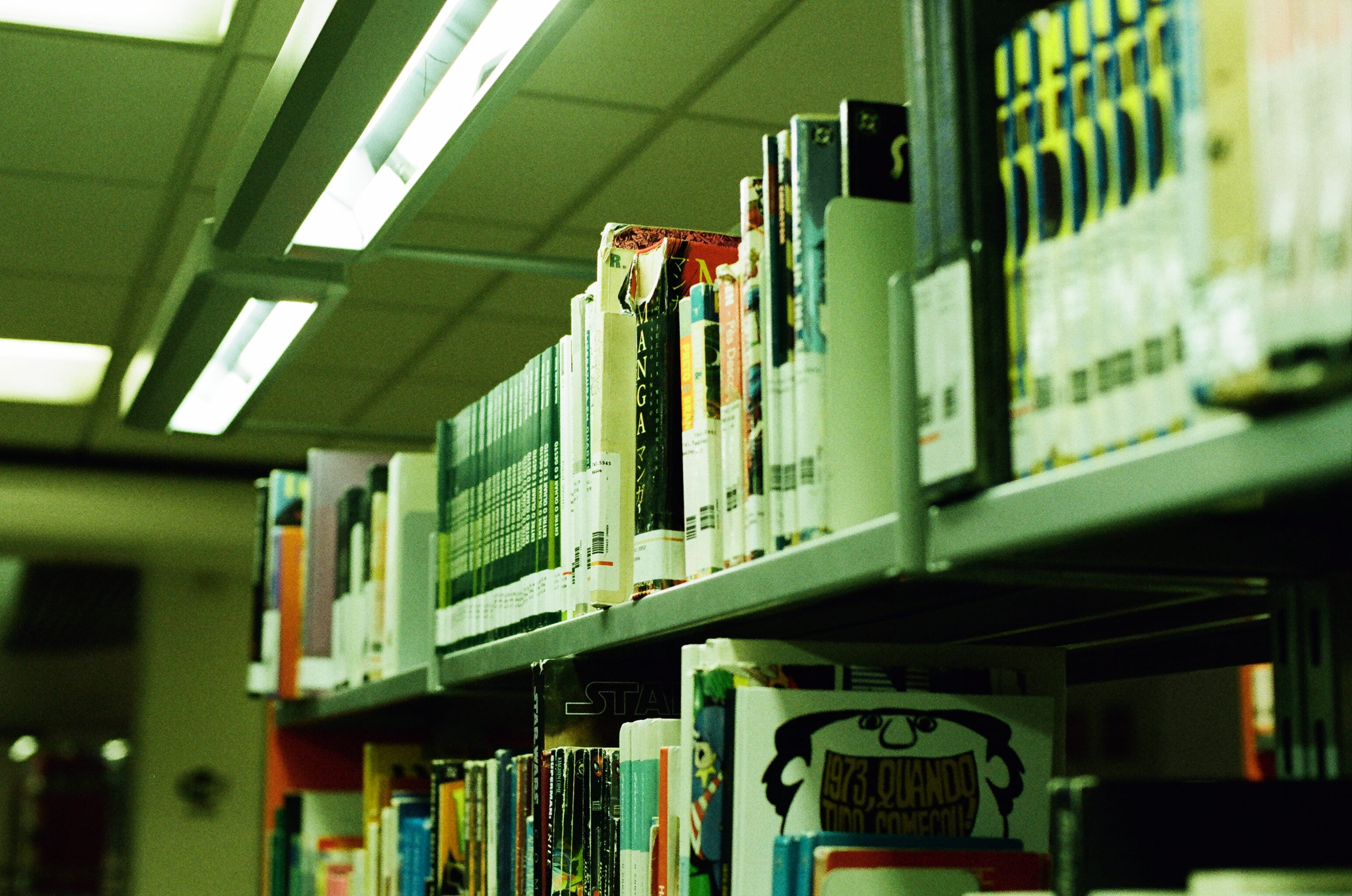 publication, collection, industry, school, order, learning, reading, filing cabinet, storage room, selective focus, bookshelf, large group of objects, green light, HD Wallpaper