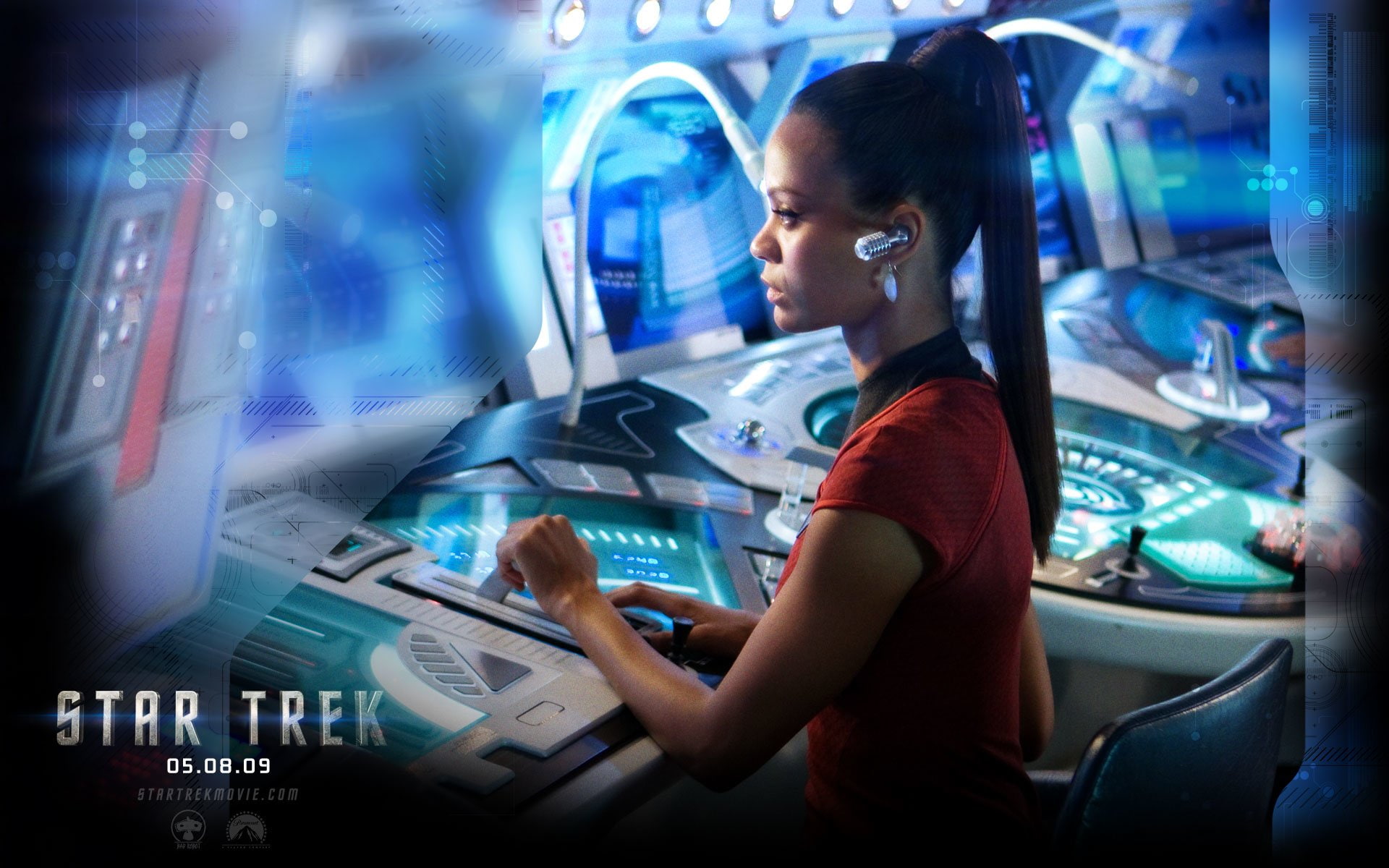 computer monitor, one person, Zoe Saldana, illuminated, 1080P, women, computer equipment, profile view, computer, education, waist up, adult, touch screen, HD Wallpaper