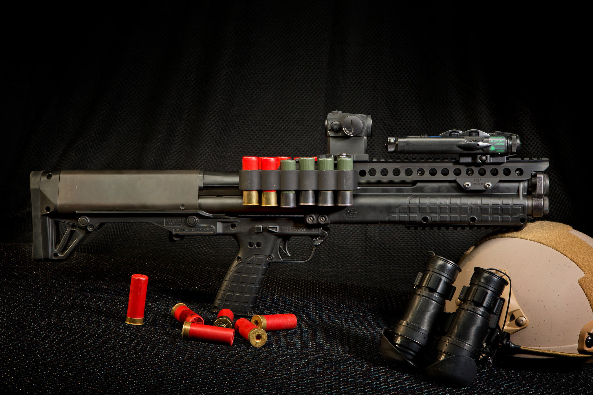 medium group of objects, suitcase, close-up, group of objects, security, shotgun, binoculars, 1080P, studio shot, communication, weapons, gun, Kel-Tec, HD Wallpaper