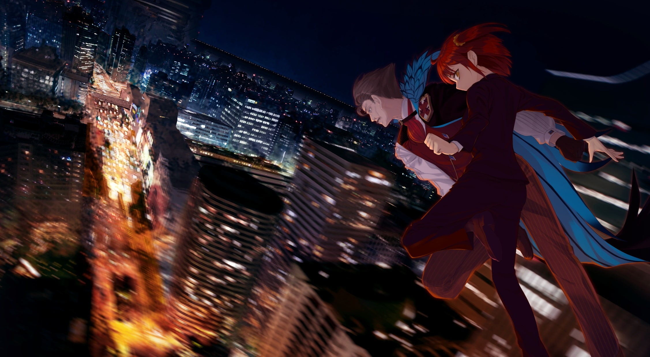 city, eyes, ronii, shinjuku, grand, 240158, hair, fate, akai, order, archer, 1080P, brown, (series), konachan, yellow, male, sky, short, night, building, HD Wallpaper