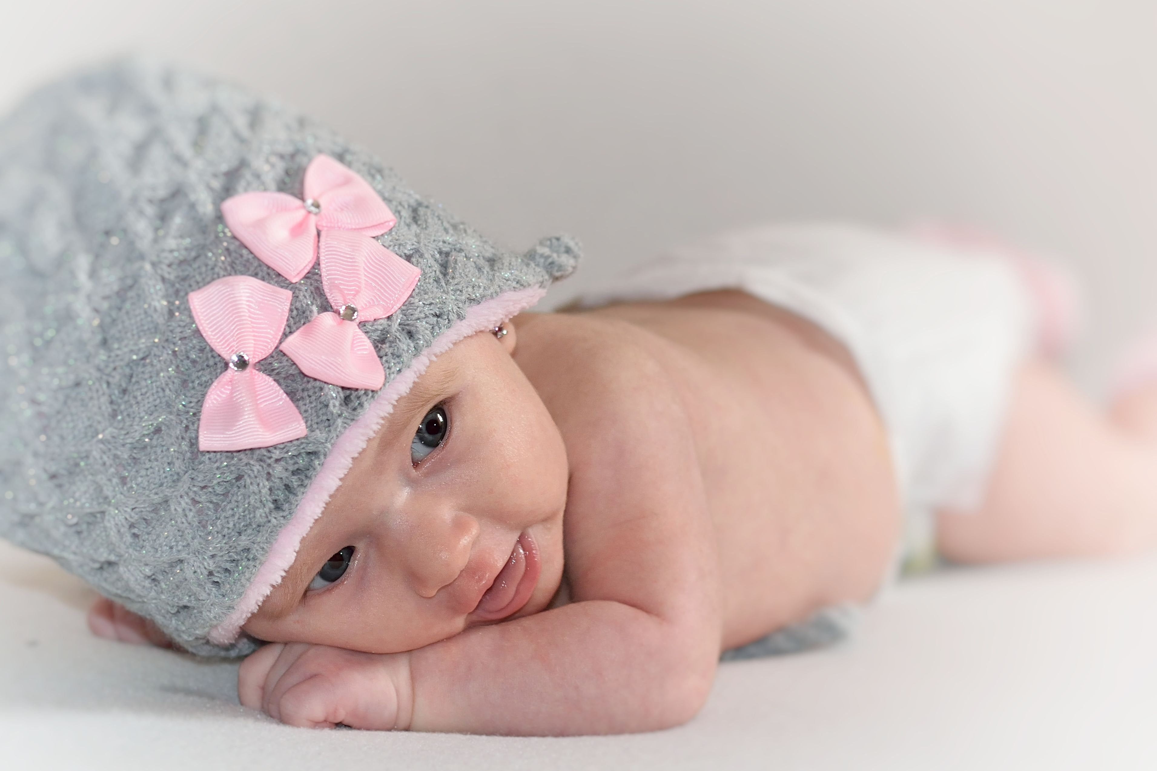 caucasian Ethnicity, pink, 2K, beautiful, looking at camera, people, emotion, childhood, newborn, sweet, cute, baby Girls, close-up, baby girl, happiness, HD Wallpaper