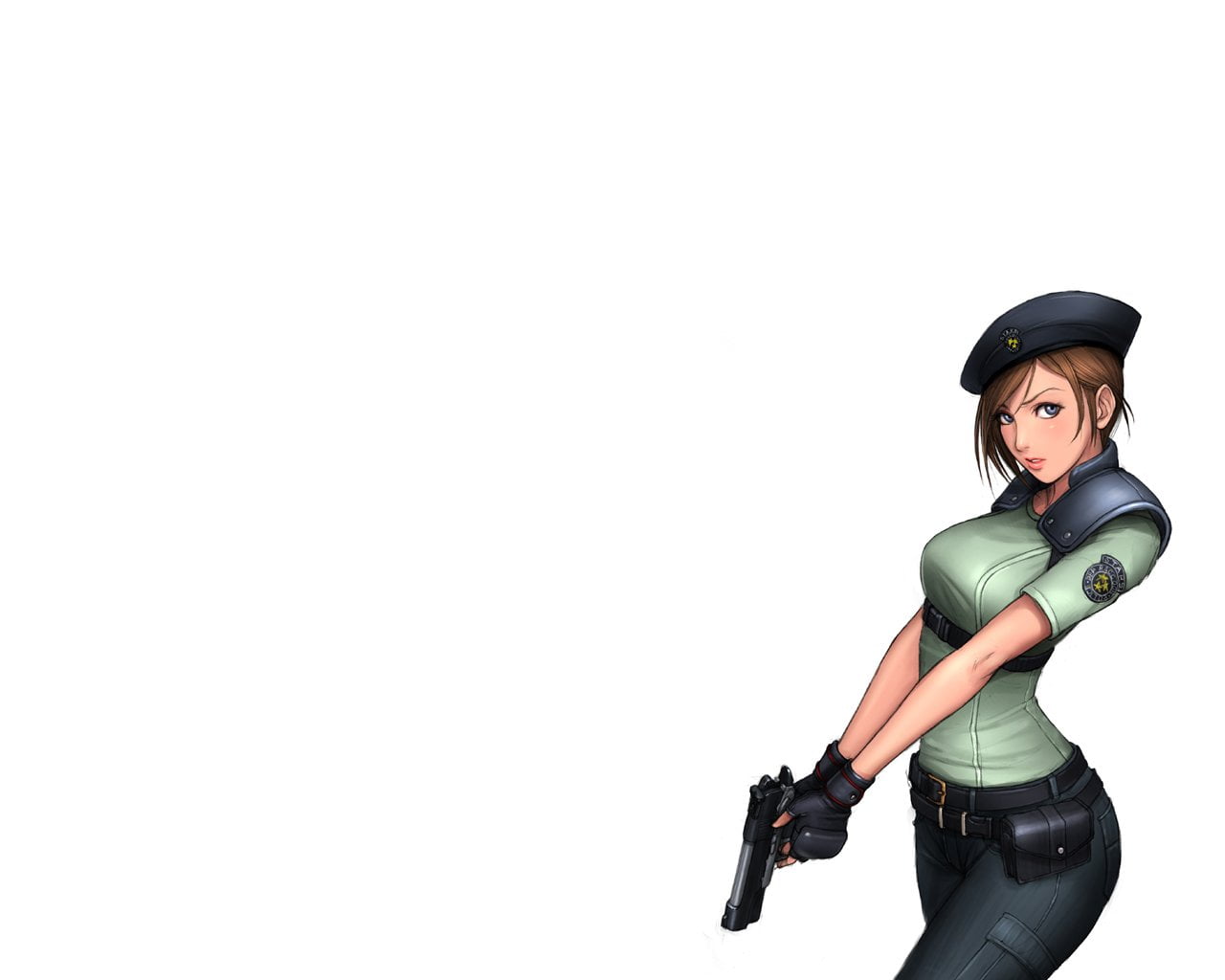 women, white background, indoors, young adult, gun, helmet, Resident Evil, studio shot, clothing, policewoman, protection, anime, copy space, cut out, one person, HD Wallpaper