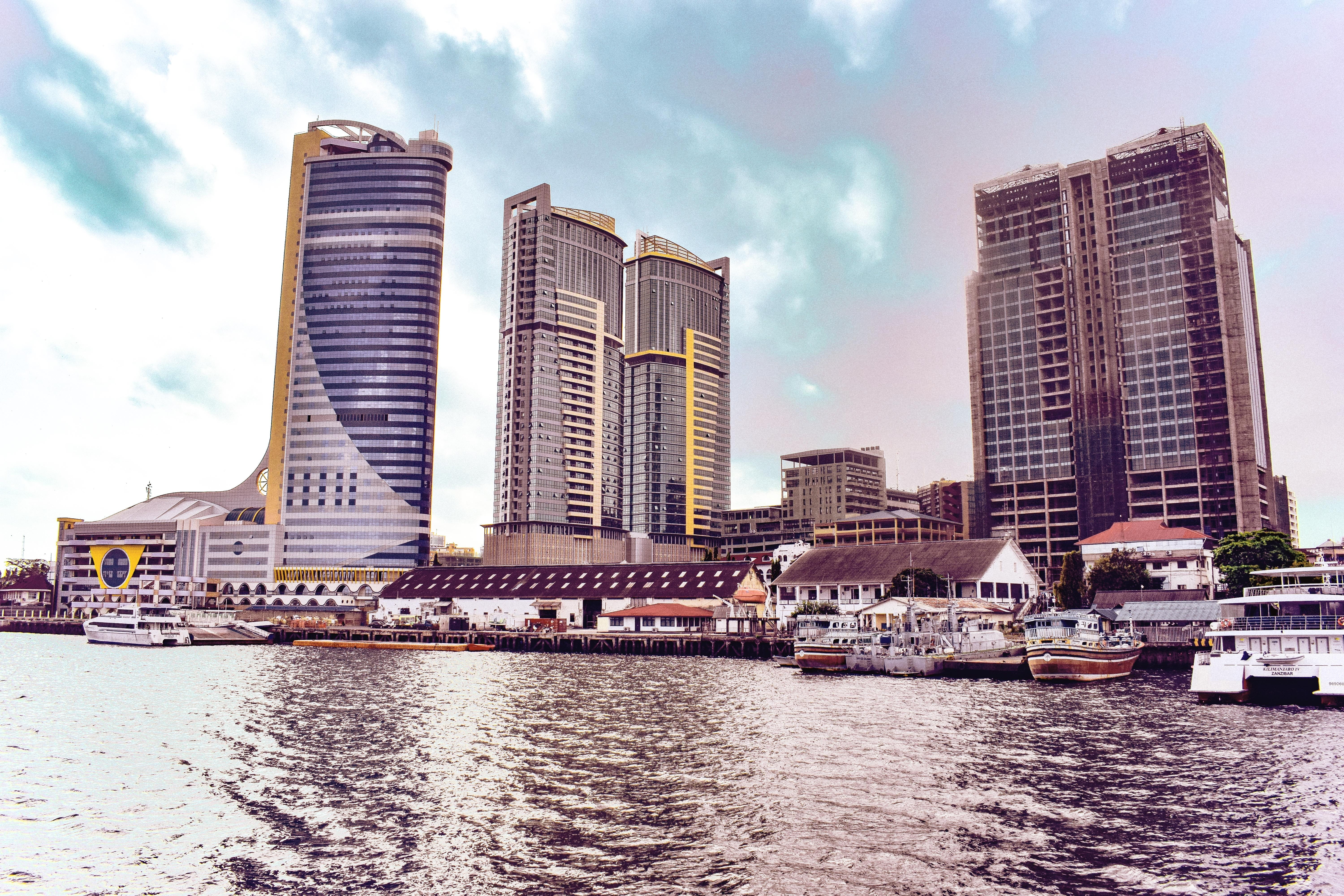 transportation, outdoors, tanzania, no people, luxury, river, cityscape, africa, skyscraper, passenger craft, nautical vessel, financial district, architecture, HD Wallpaper