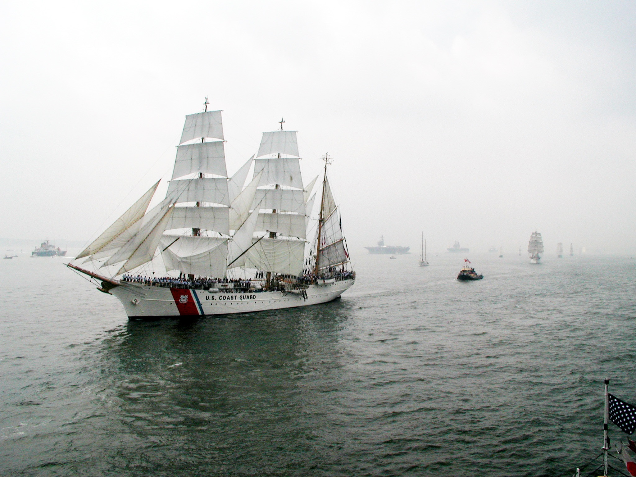 sailboat, on the move, nautical vessel, 1080P, sky, tall, passenger craft, rigging, water, white, motion, transportation, parade, cruise, body, craft, HD Wallpaper