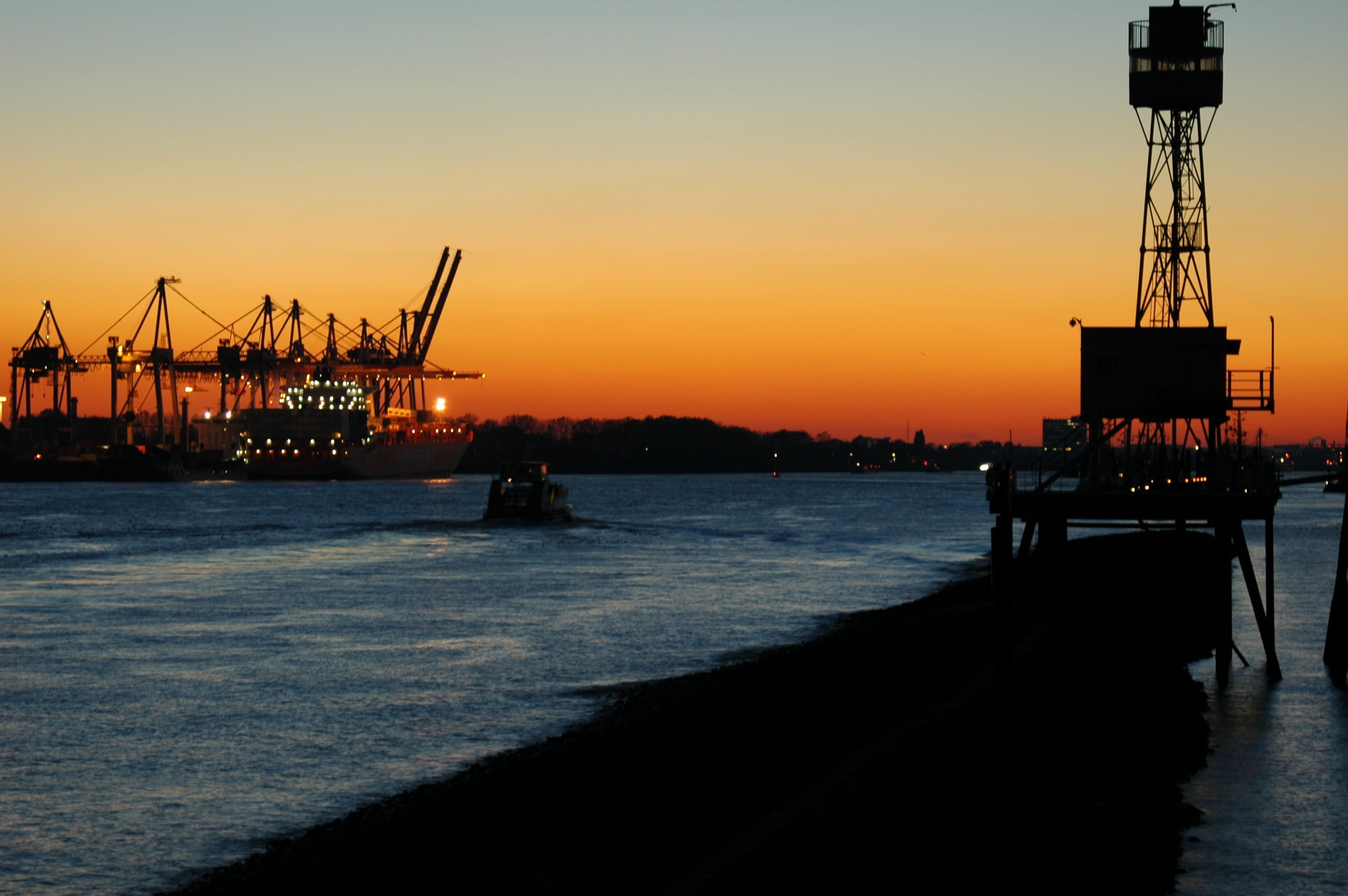 commercial dock, no people, construction equipment, nature, hamburg, ship, 2K, Container Ship, business, outdoors, crane - construction machinery, orange color, HD Wallpaper