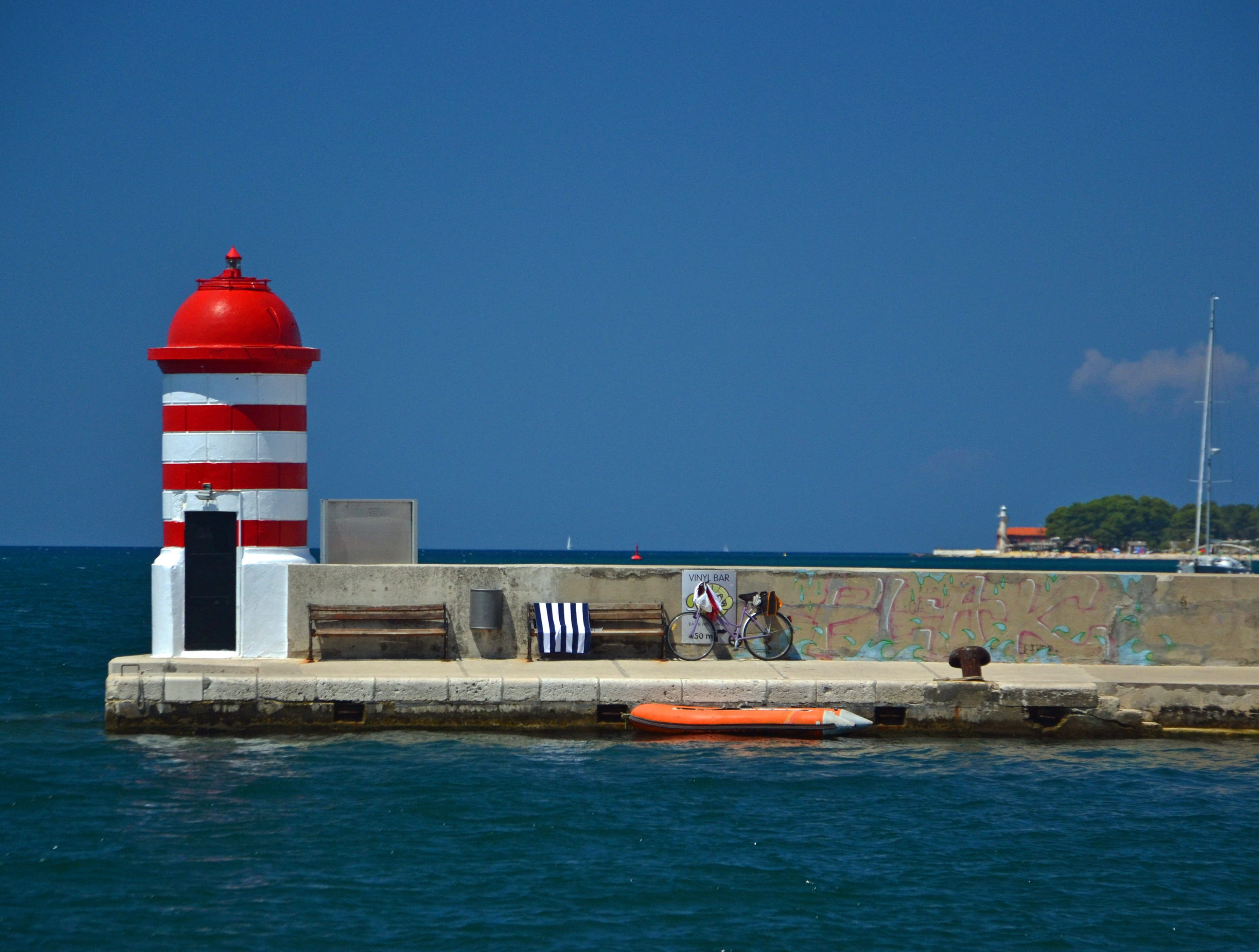 coastline, water, nature, nautical Vessel, harbor, red, Zadar, architecture, harbour entrance, Croatia, transportation, clear sky, Lighthouse, waterfront, HD Wallpaper