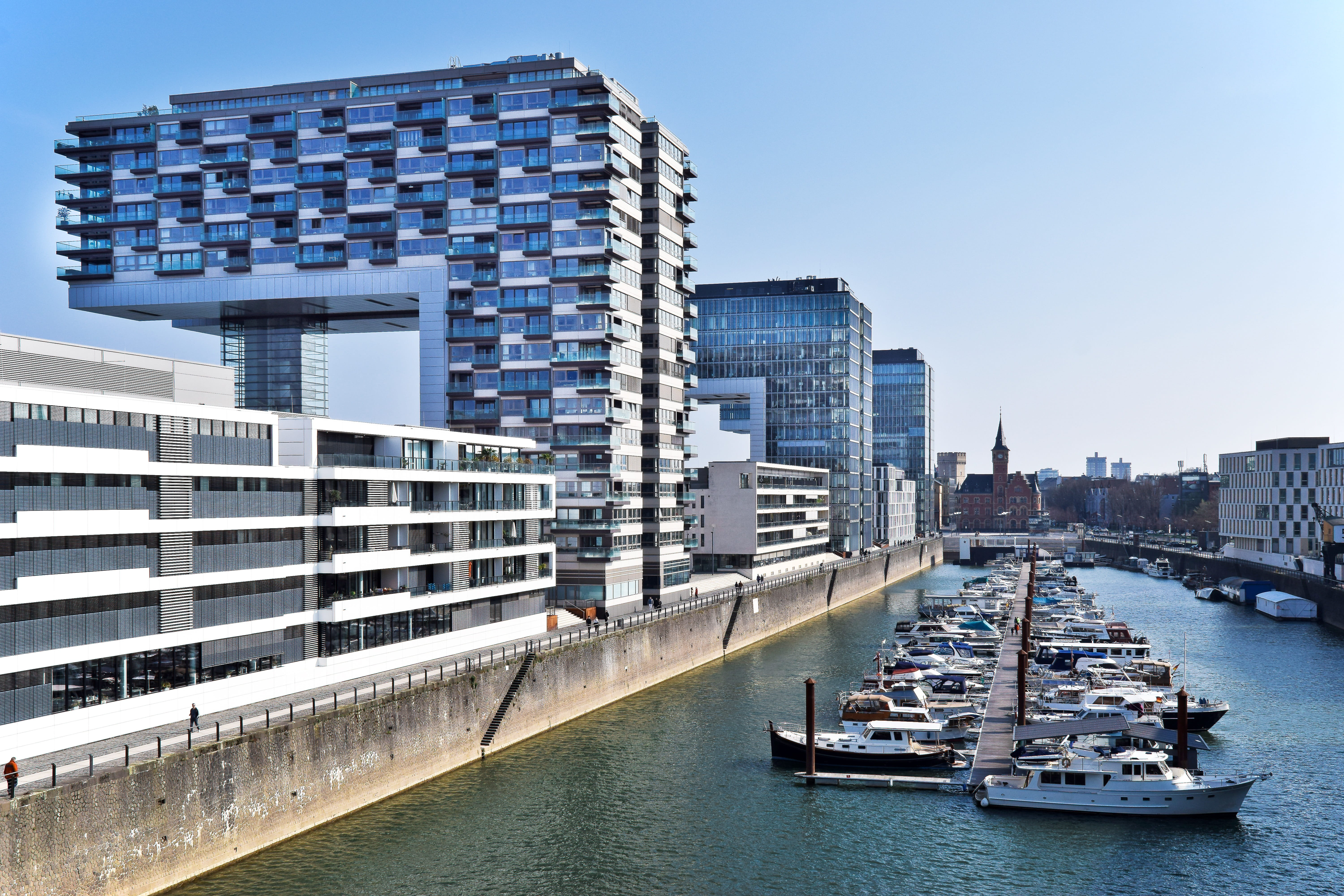waterfront, ships, architecture, residential district, skyscraper, rheinauhafen, town center, office building, 5K, nautical vessel, mode of transportation, HD Wallpaper