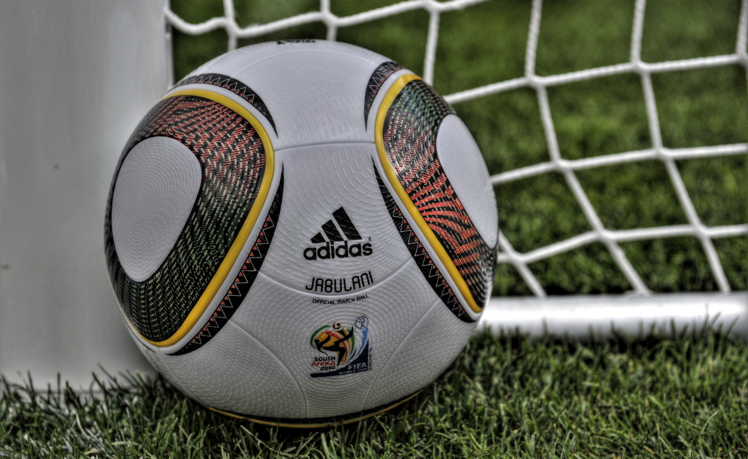 field, yellow, close-up, sport, Sports, day, black, World, Fifa, soccer, outdoors, adidas, 2010, soccer ball, focus on foreground, soccer field, Africa, HD Wallpaper