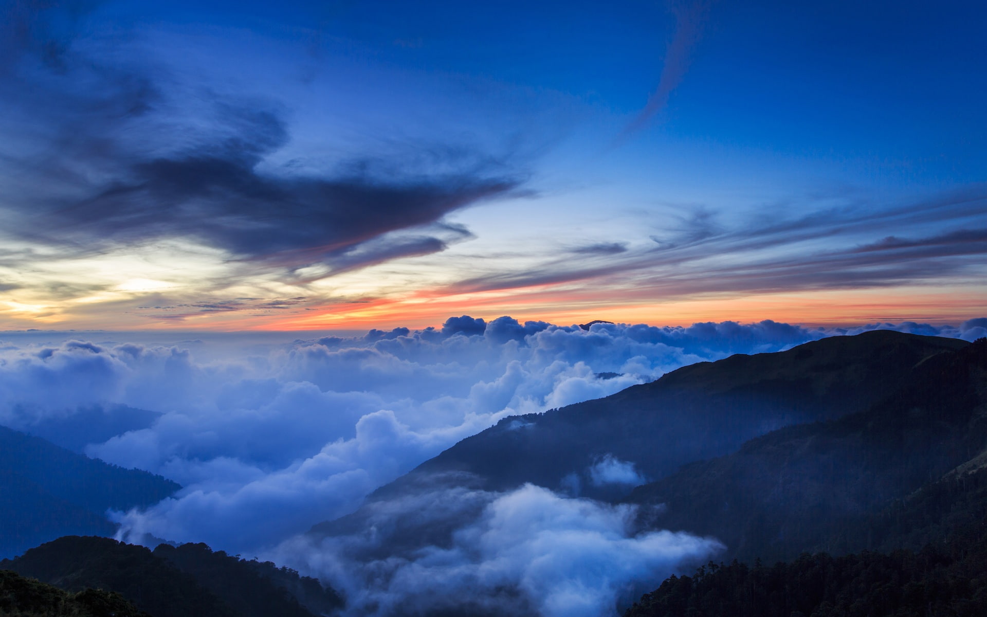 Evening, Mountains, Sky, Taiwan, Sunset, Clouds, 1080P, Park, Trees, Mist, National, HD Wallpaper