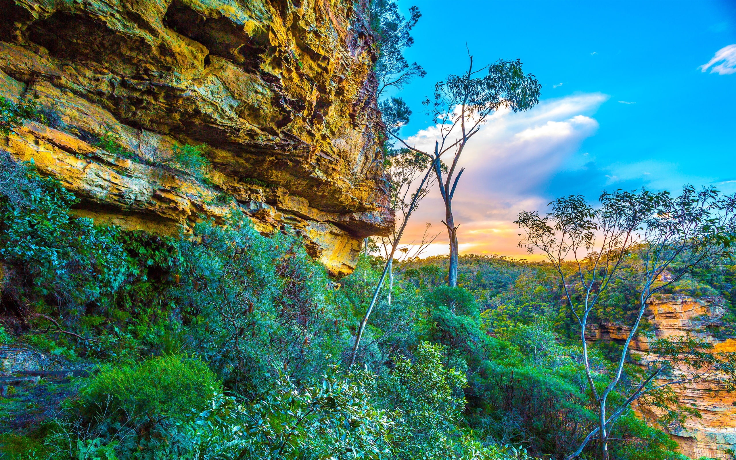 Sky, Clouds, Mountains, Sunset, National, 2K, Blue, Australia, Trees, Park, Rocks, HD Wallpaper