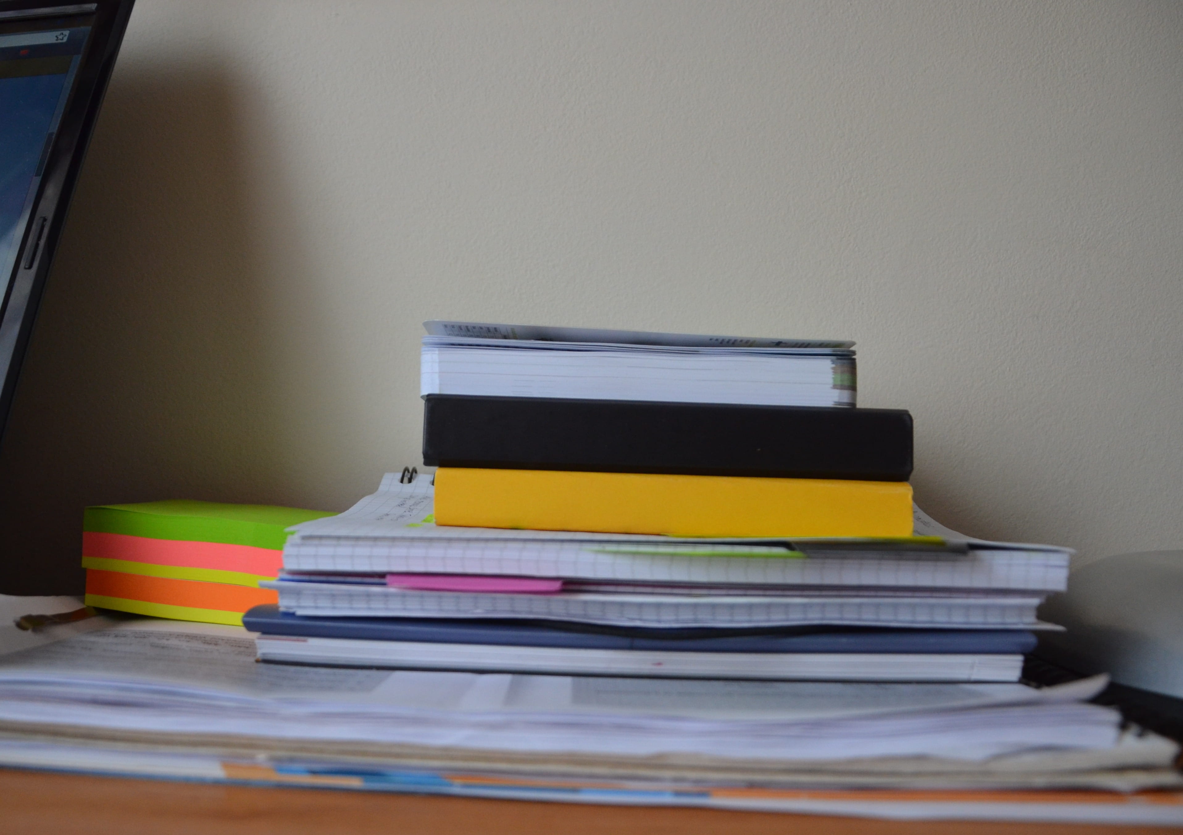 table, heap, pads, pink, desk, education, paperwork, document, home interior, expertise, school, 2K, indoors, furniture, work, large group of objects, HD Wallpaper