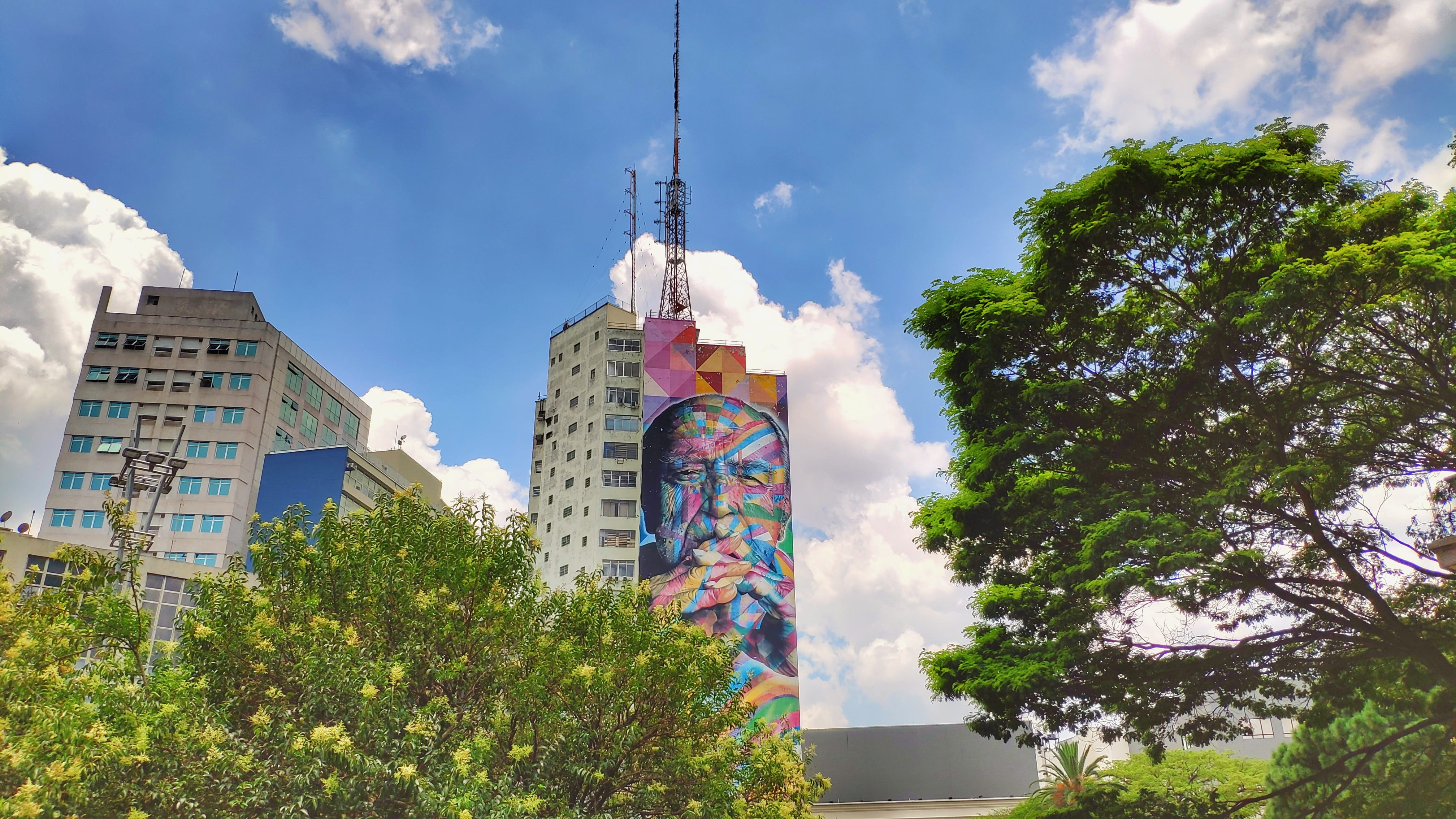 mural, tower, office building, place of worship, spirituality, graffiti, plant, architecture, built structure, outdoors, brazil, building, painting, spire, HD Wallpaper