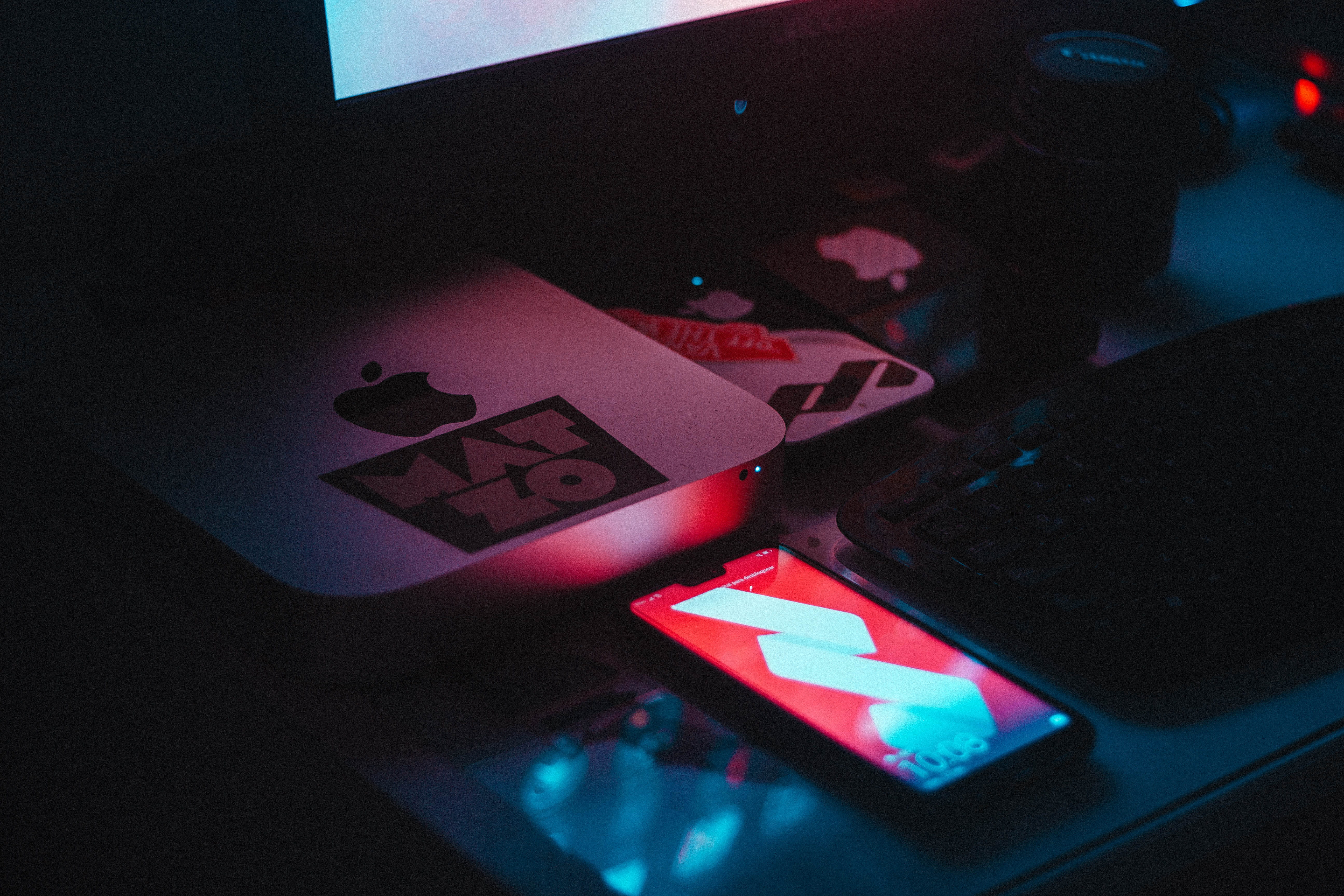 indoors, close-up, phone, wireless technology, illuminated, display, turned, monitor, laptop, arts culture and entertainment, 5K, paper, electronics, connection, HD Wallpaper
