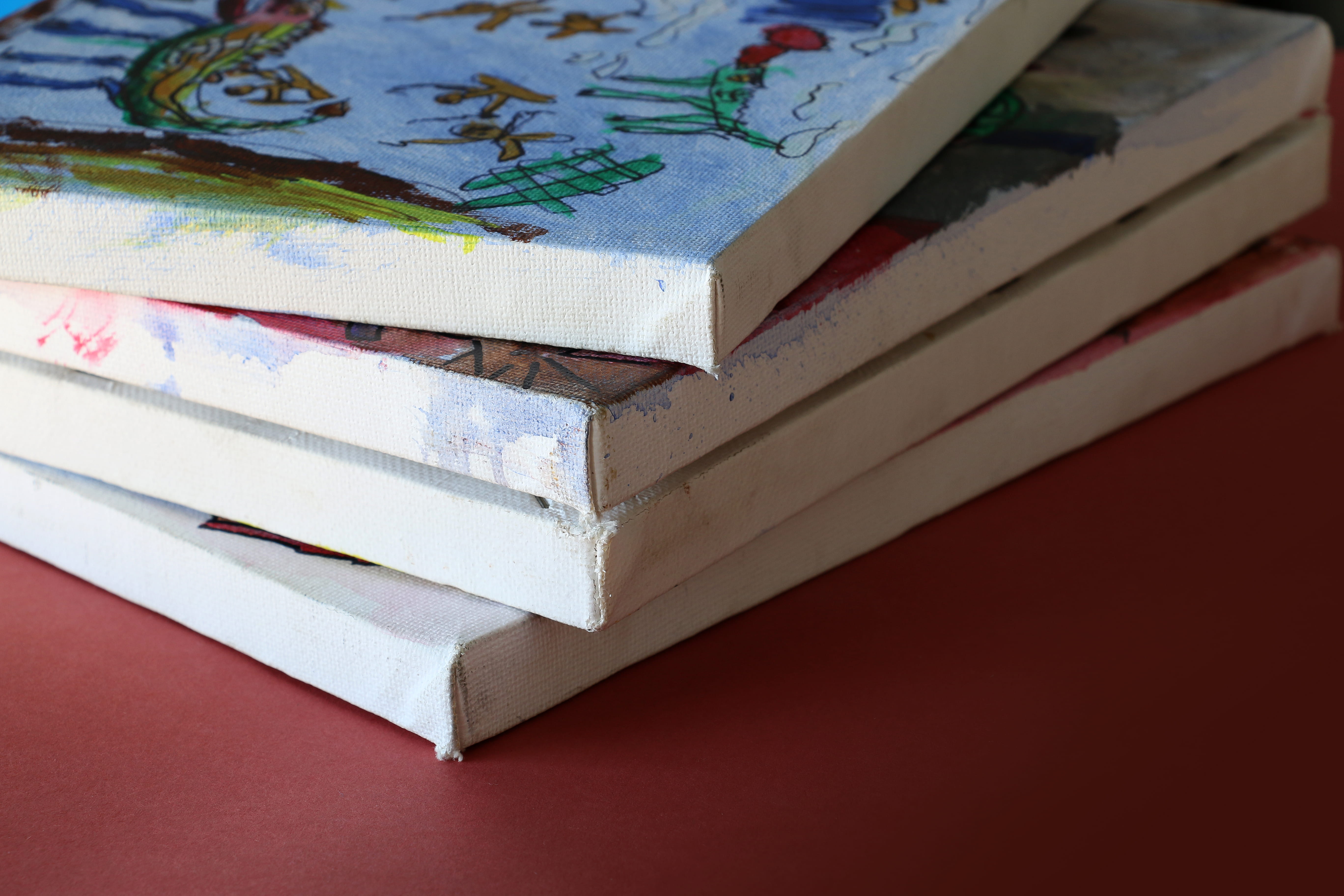 painting, file binder, no people, furniture, focus on foreground, red, paper, exhibition, diary, studio, creativity, book, 5K, linen, craft, multi colored, HD Wallpaper