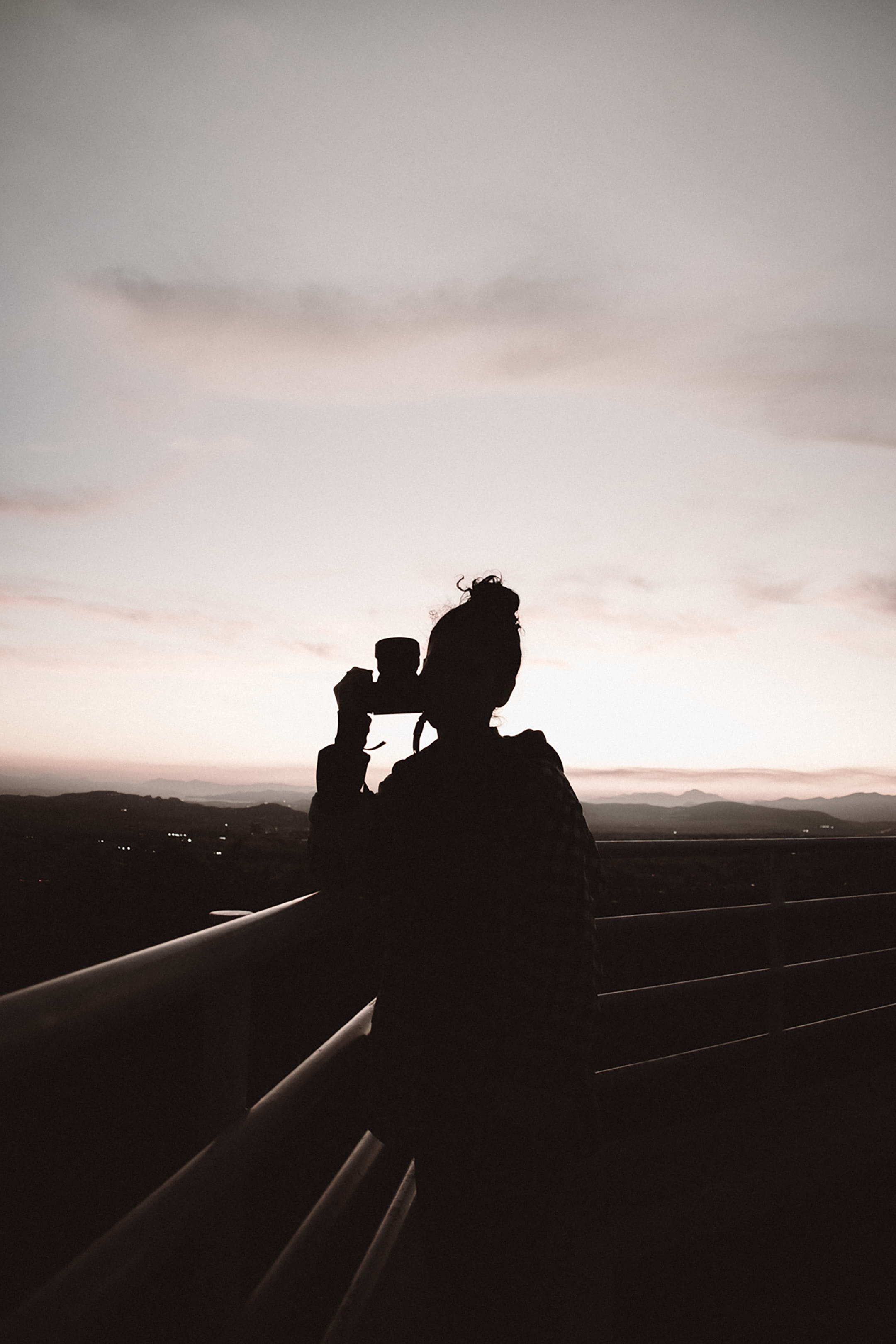 2K, railing, athens, lighting, sky, standing, sunset, photographing, photography themes, people, cloud - sky, silhouette, nature, leisure activity, building, Phone HD Wallpaper