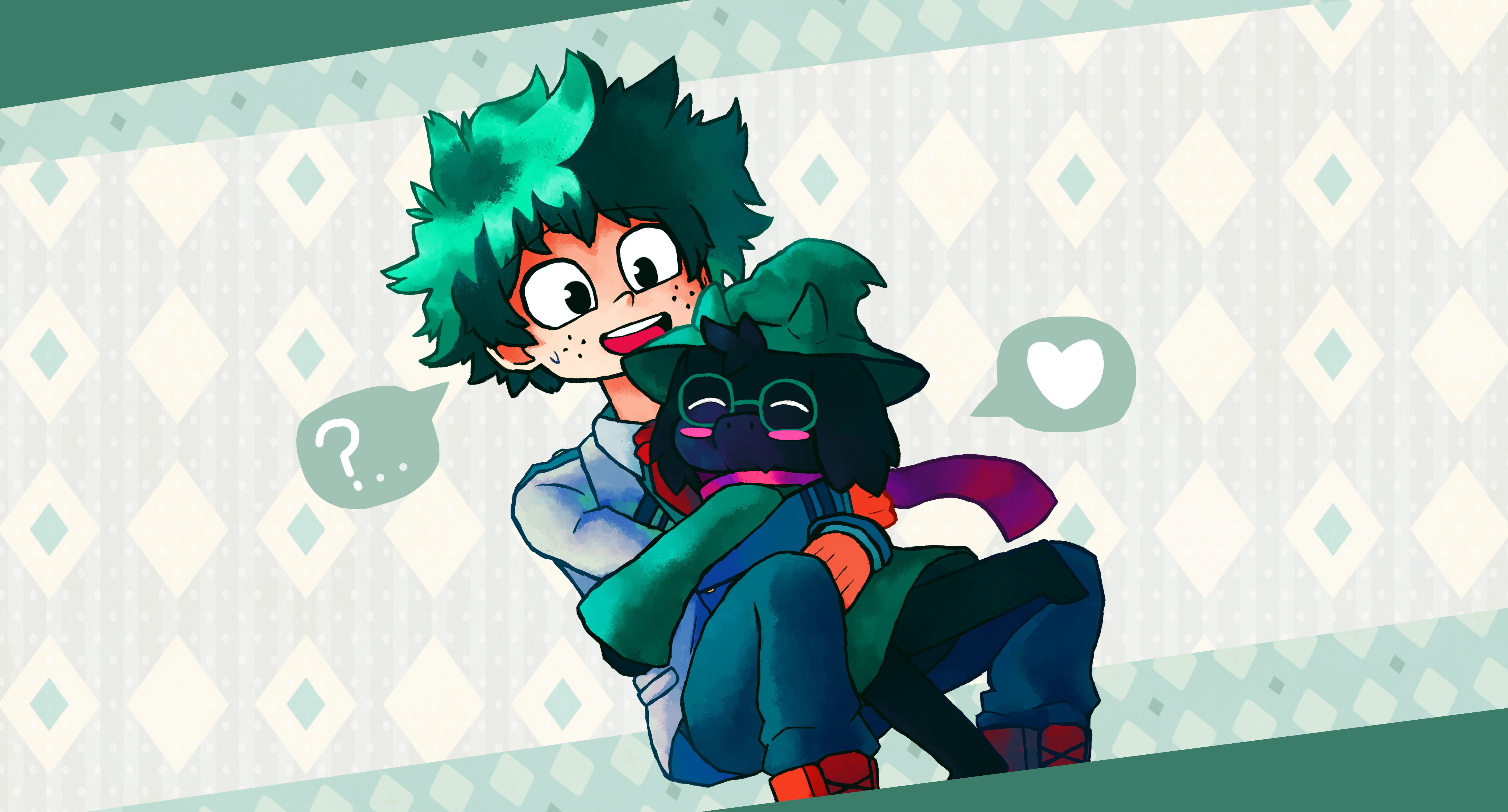 5K, Deltarune, Izuku Midoriya, Anime, My Hero Academia, Crossover, Ralsei (deltarune), HD Wallpaper