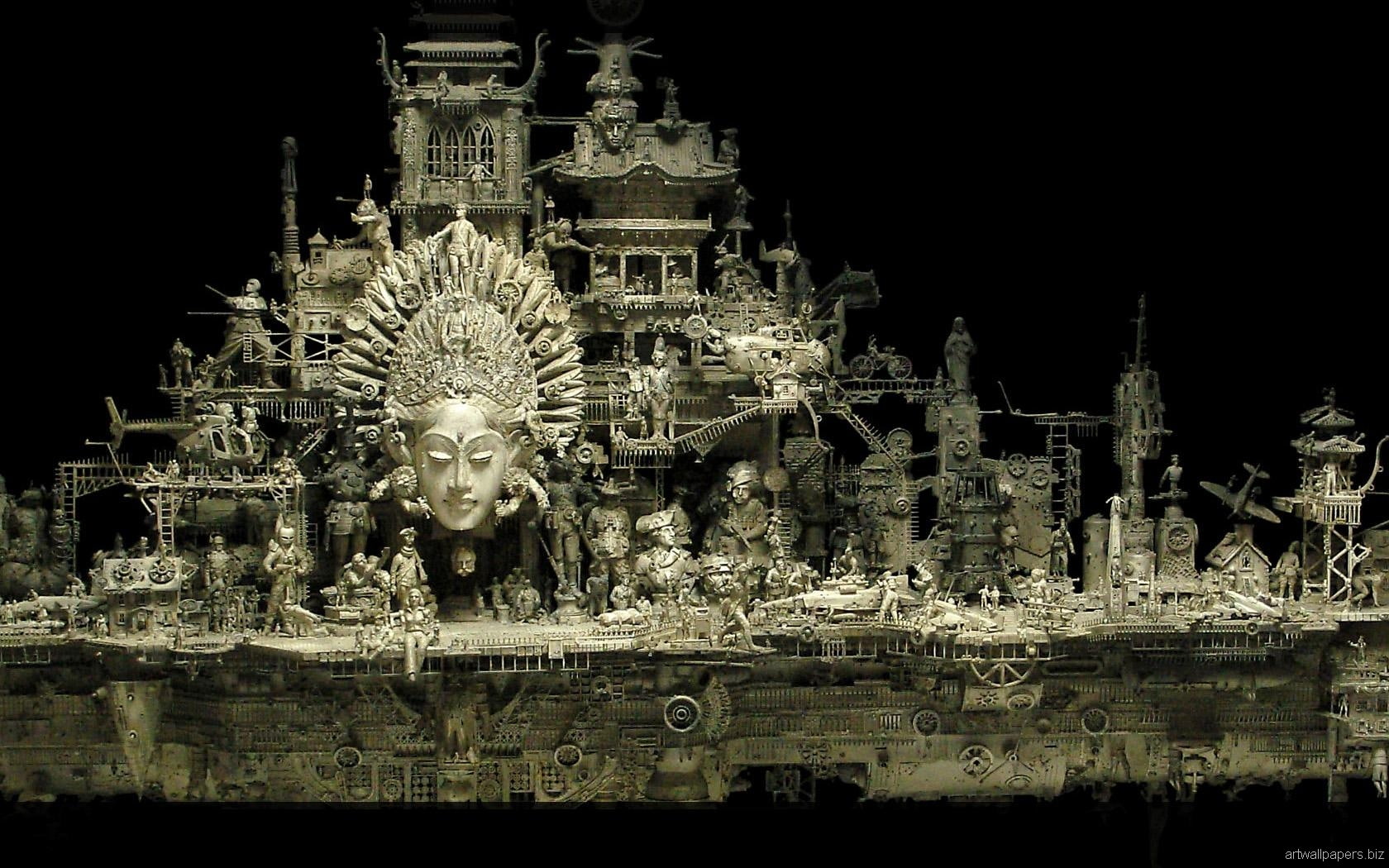 illuminated, 720P, belief, building exterior, tourism, Kuksi, water, statue, art and craft, travel, Sculptures, night, art, history, ornate, architecture, HD Wallpaper