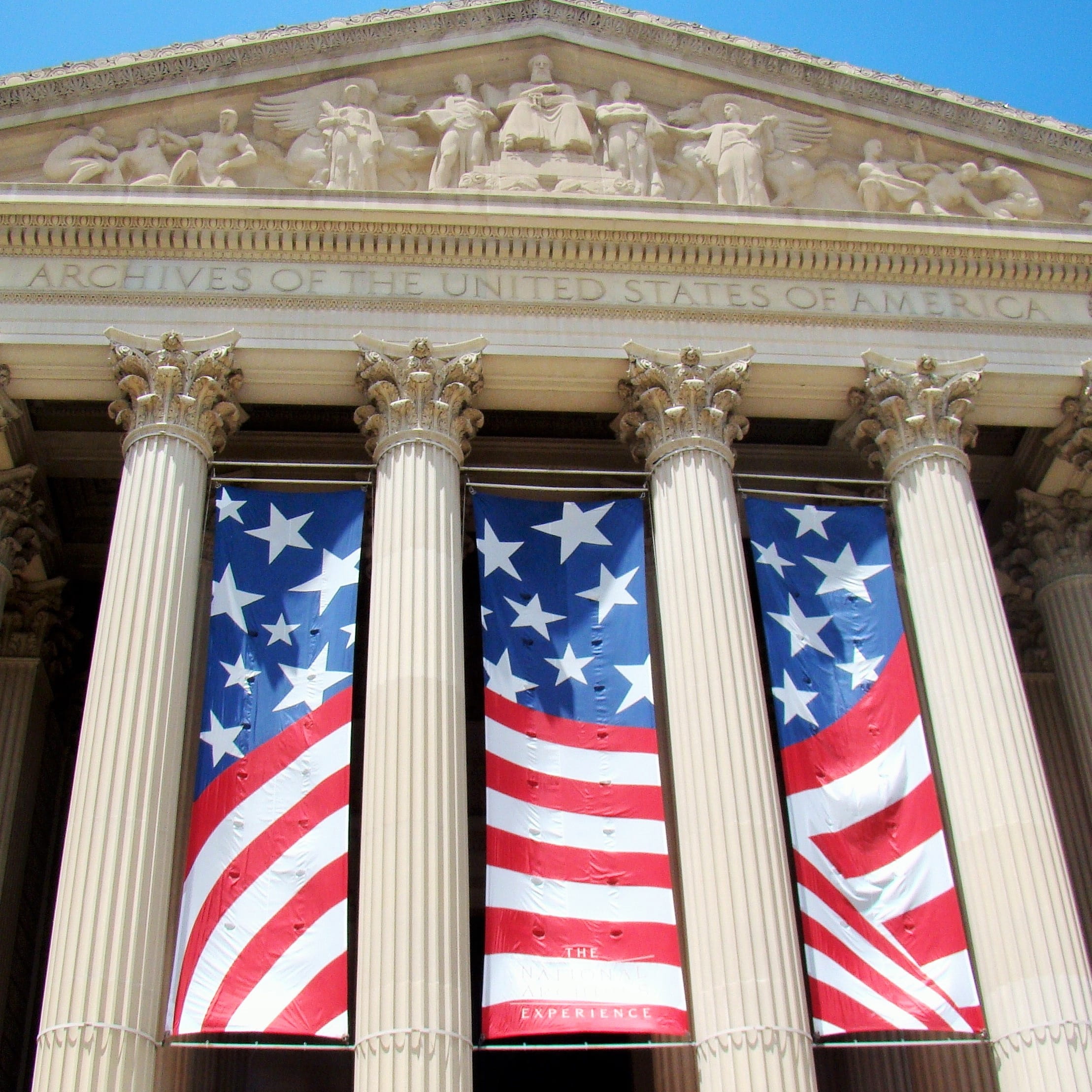 built structure, dc, building, patriotism, united states, striped, america, travel destinations, history, 1080P, building exterior, low angle view, blue, Phone HD Wallpaper