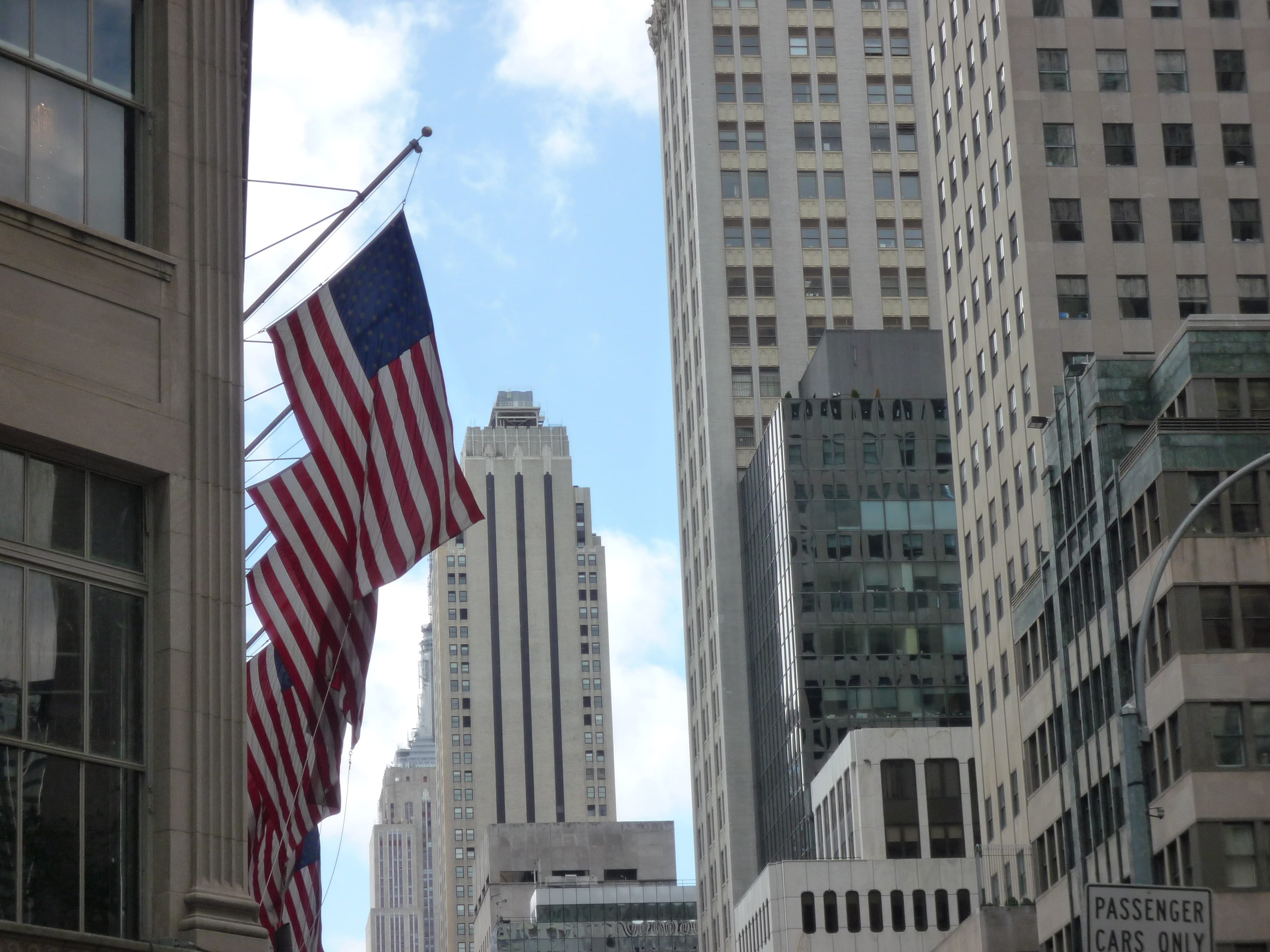 patriotism, sky, skyscraper, office building exterior, independence, cloud - sky, striped, building, Usa, Ny, built structure, architecture, 2K, office, HD Wallpaper