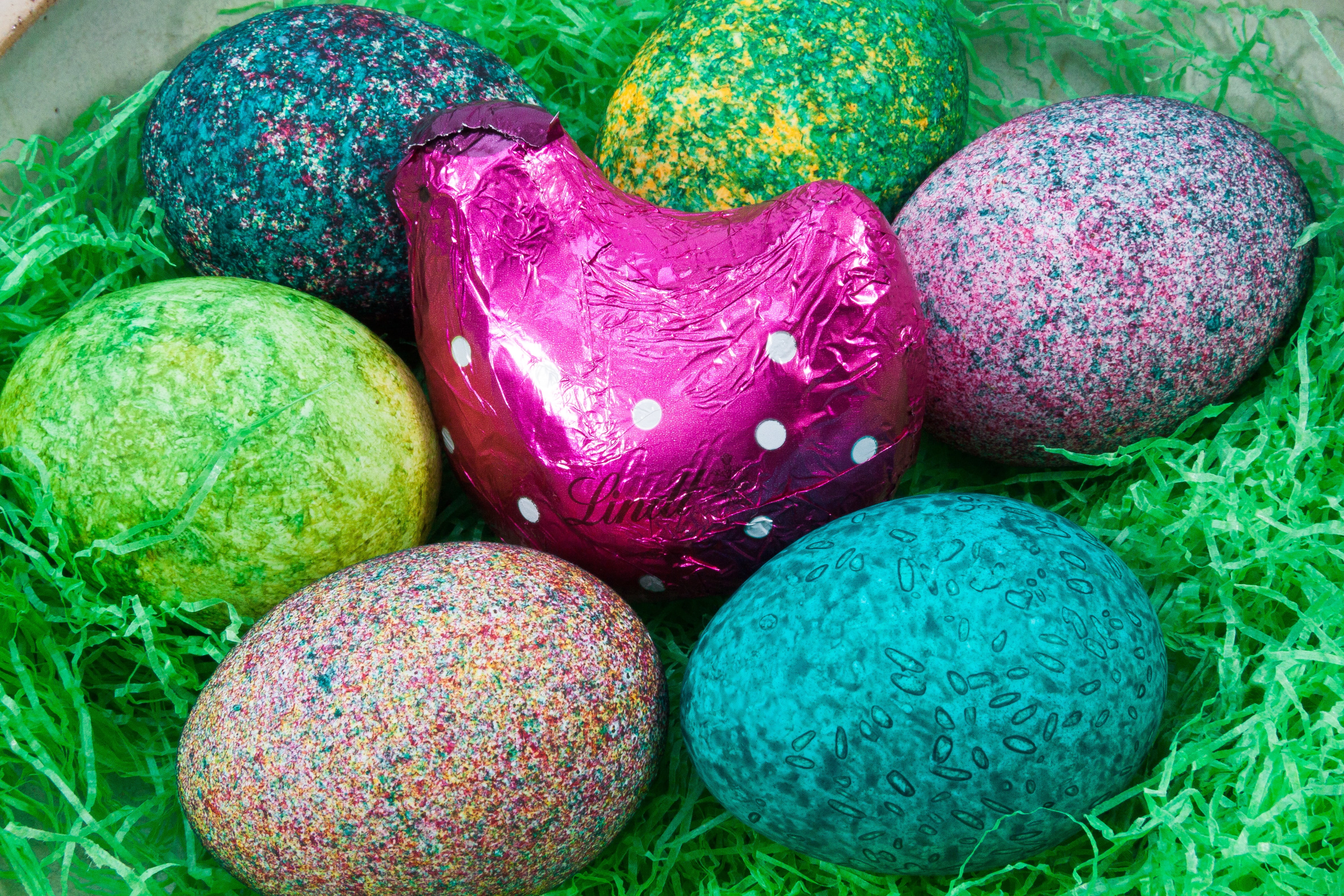 easter Egg, painted egg, easter, high angle view, art and craft, paint, easter decorations, food and drink, close-up, speckled, food, turquoise, green Color, HD Wallpaper