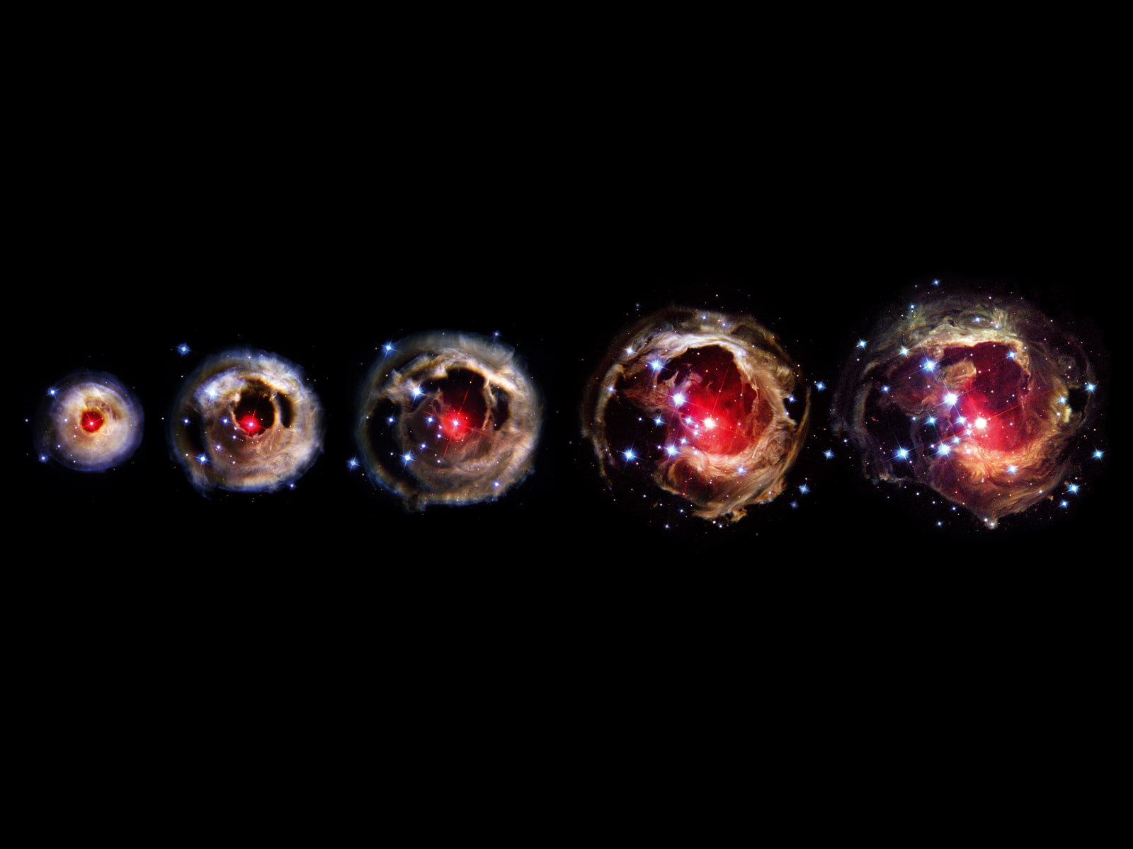 digital art, progression, space art, black background, V838 Monocerotis, stars, 720P, space, HD Wallpaper
